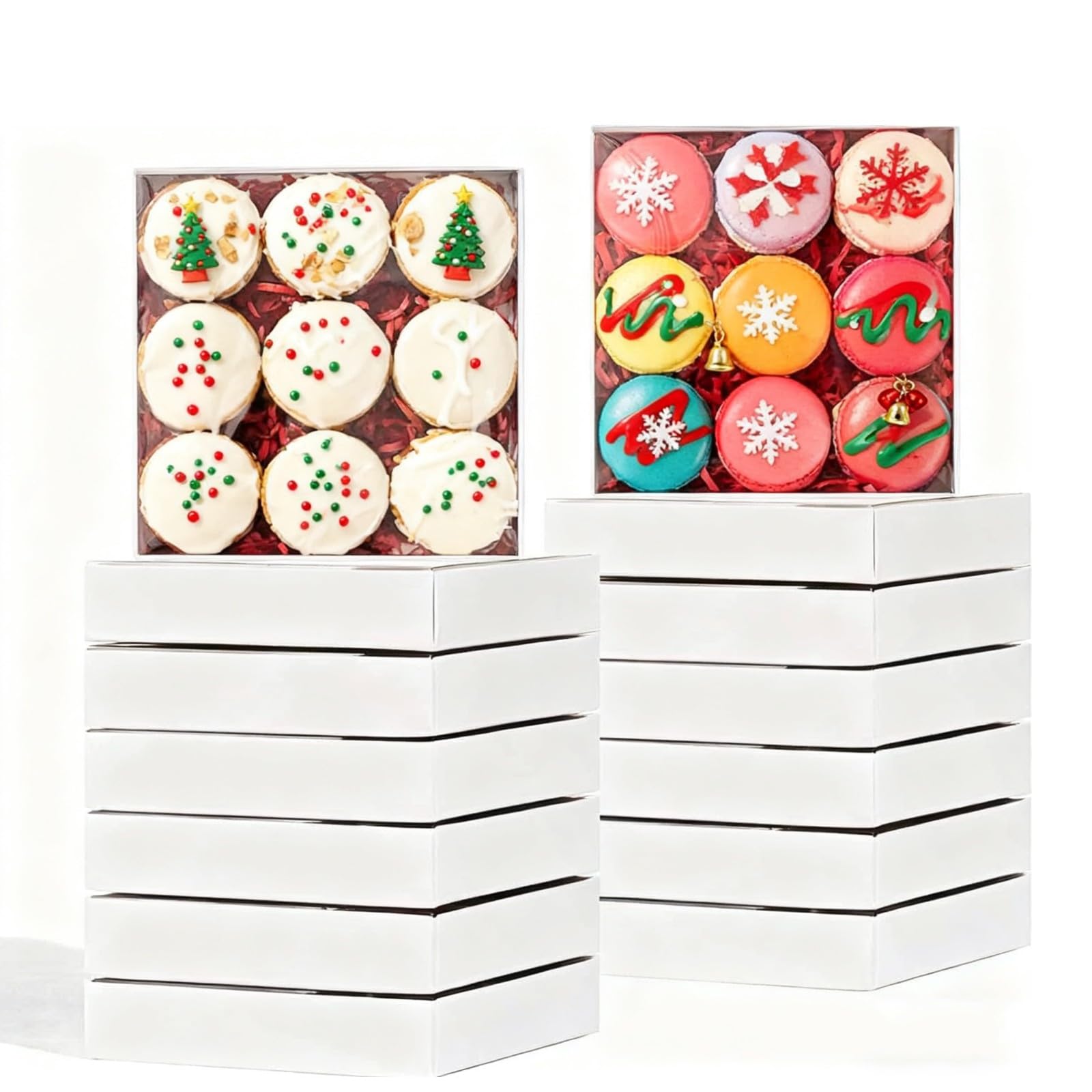Photo 1 of SLShePack 6x6x1.25Inches 50PCS Treat Boxes with Clear display lid for Cookies,Macaron,Cakesicle,Dount,Pastry,Chocolate Covered Ores or More
