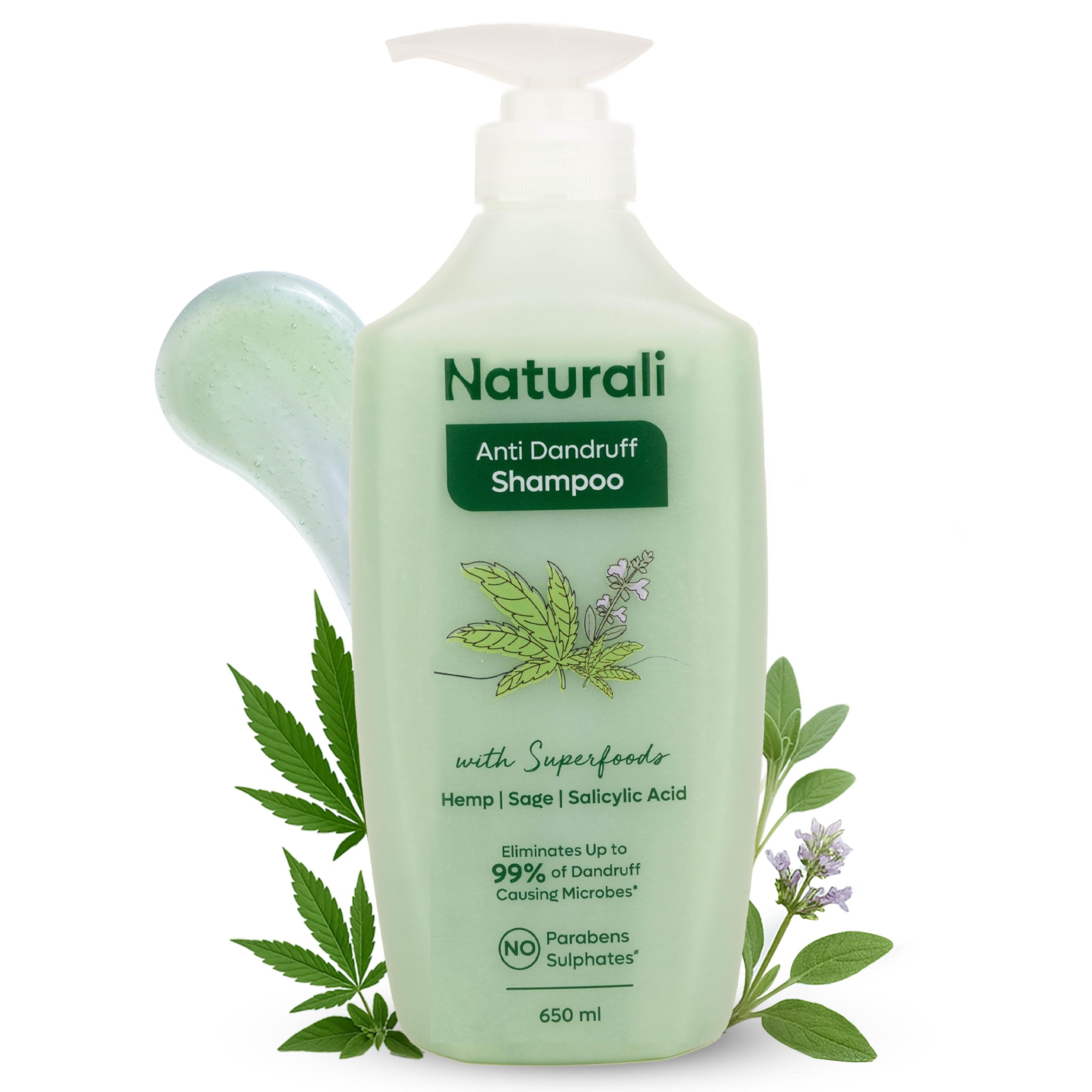 - Naturali Anti-Dandruff Shampoo with Hemp, Sage & Salicylic Acid | No Sulphate, No Paraben | Calms Itchy Scalp | Prevents Hairfall Caused By Dandruff | Soothes Inflammation | Shampoo 650ml