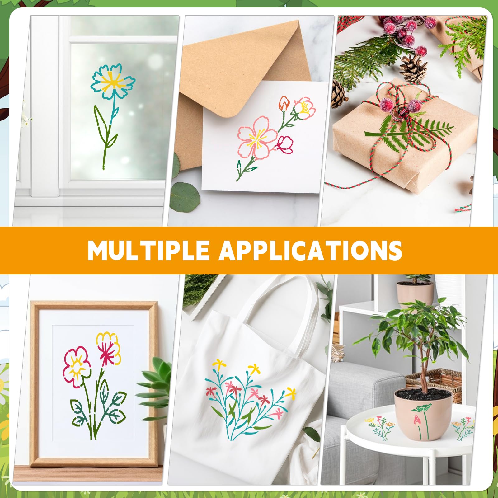 MWOOT 36 Pieces Flower Stencils for Painting,Botanical Stencils for Crafts,Wildflower Floral for Fabric Painting,Reusable Stencils for Wood Scrapbook Canvas DIY Decor (15x7.62 cm) - Image 2