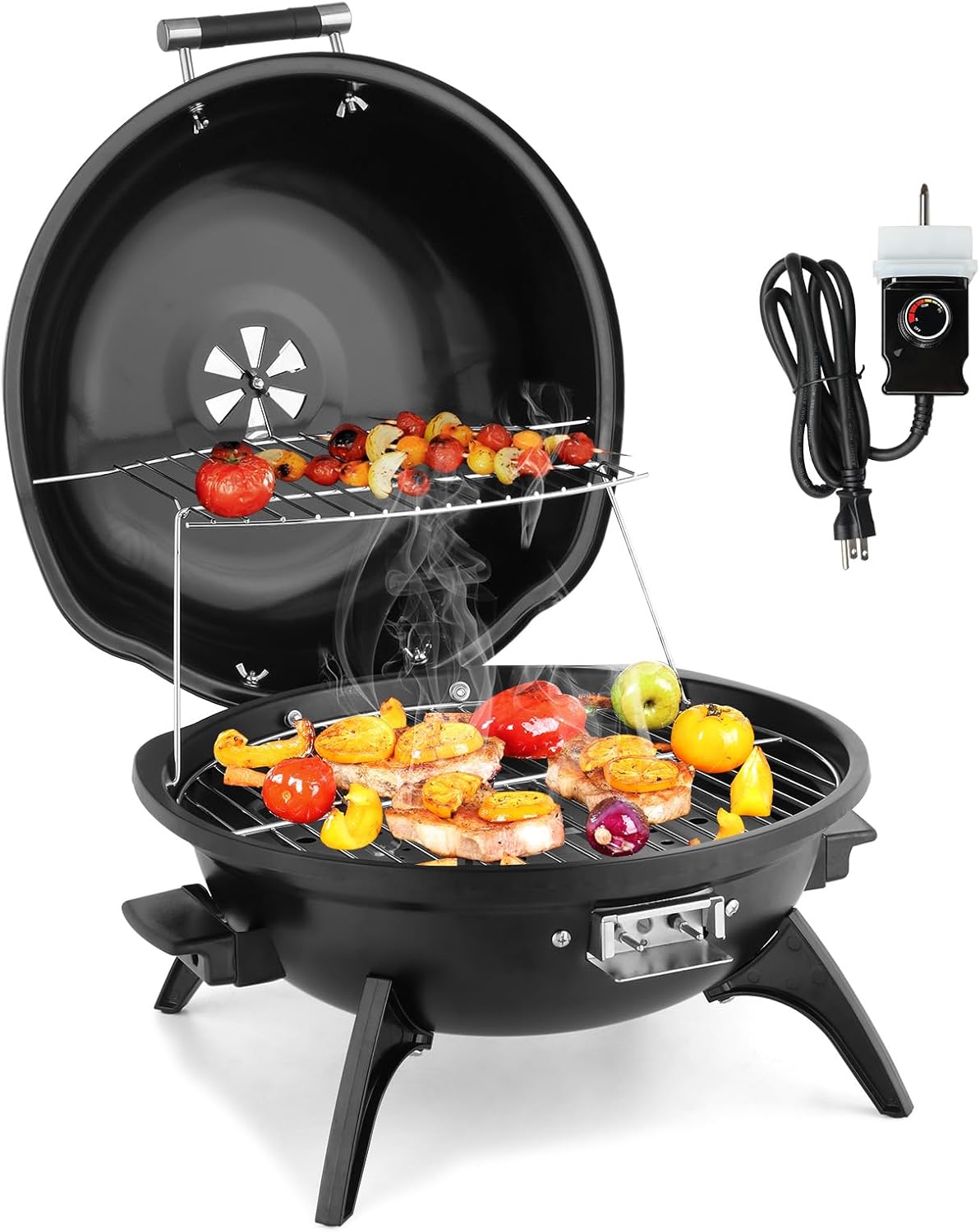 Outvita Indoor/Outdoor Electric Grill, 1600W Portable Removable Stand Grill with Double Layer Design for Countertops, BBQ, Patio & Backyard (Black)