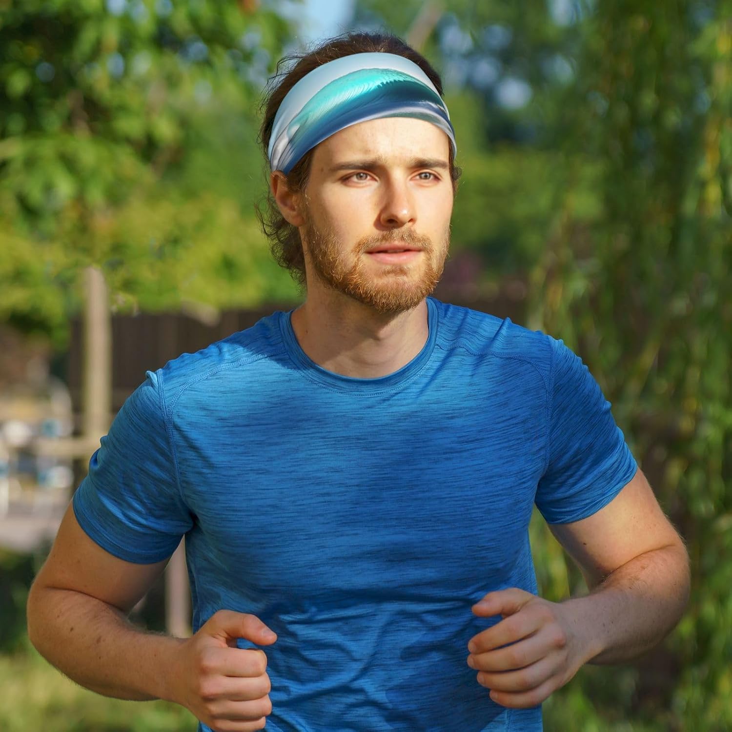 Clear Sky Wave Beach Print Elastic Headband Breathable Workout Hair Band Running Cycling Outdoor Activities