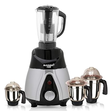 Sunmeet NBTLBSSA21 750-Watt Mixer Juicer Grinder with 4 Jars (1 Juicer Jar, 1 Wet Jar, 1 Dry Jar and 1 Chutney Jar) - BlackSilver.Make in India(ISI Certified)