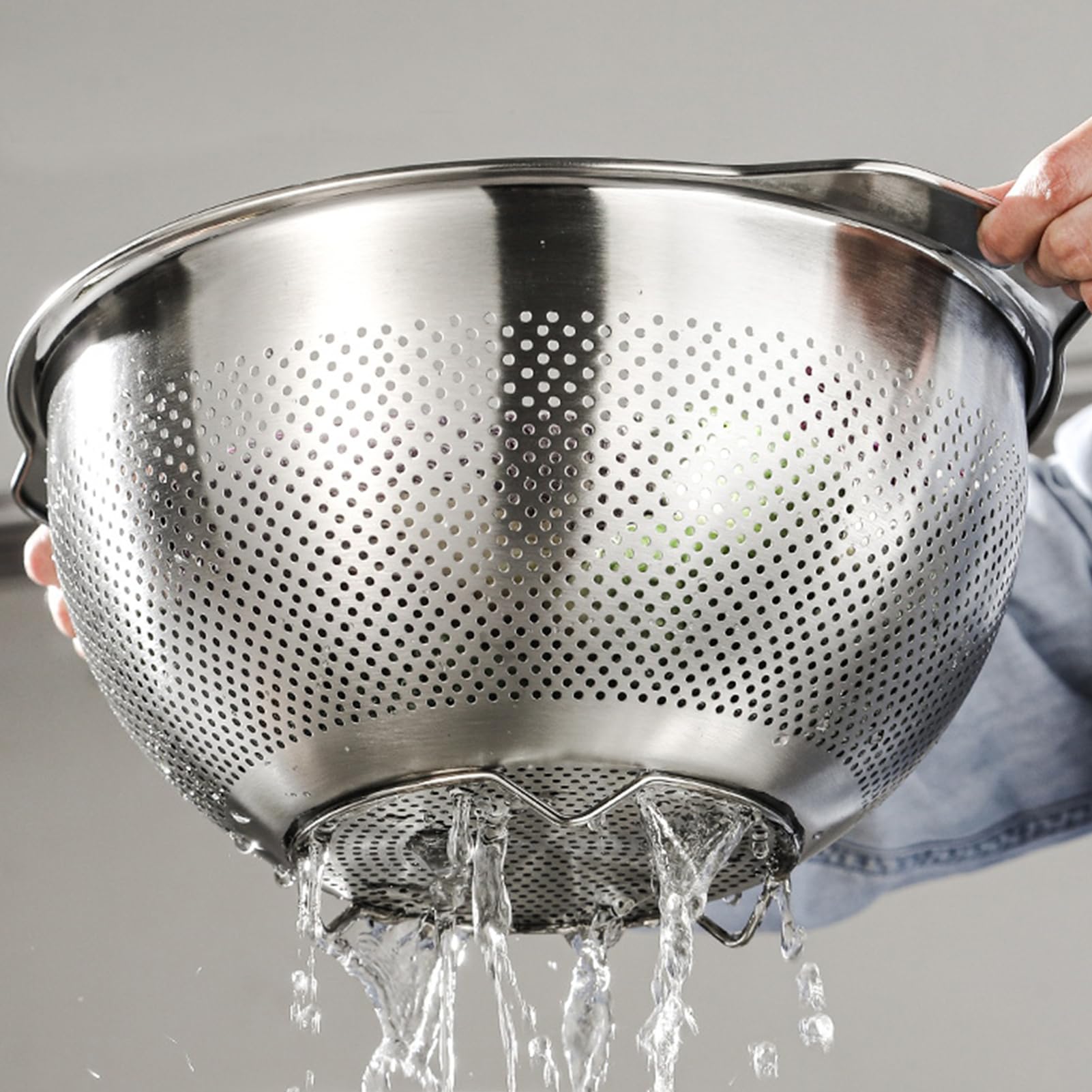 Microwell scolapasta in acciaio inox 18/8, grande capacità 3,5 qt, con manico, cestino per alimenti da cucina, per lavare verdure, frutta, riso e pasta (colore primario, 3,5 QT+ciotola da 3,5 QT)