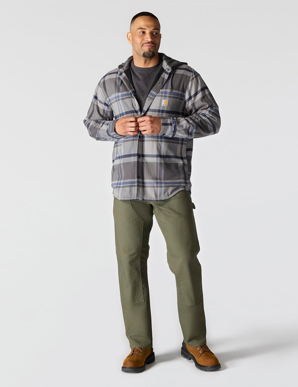 Carhartt Mens Rugged Flex Relaxed Fit Flannel Fleece Lined Hooded Shirt Jac - Image 3