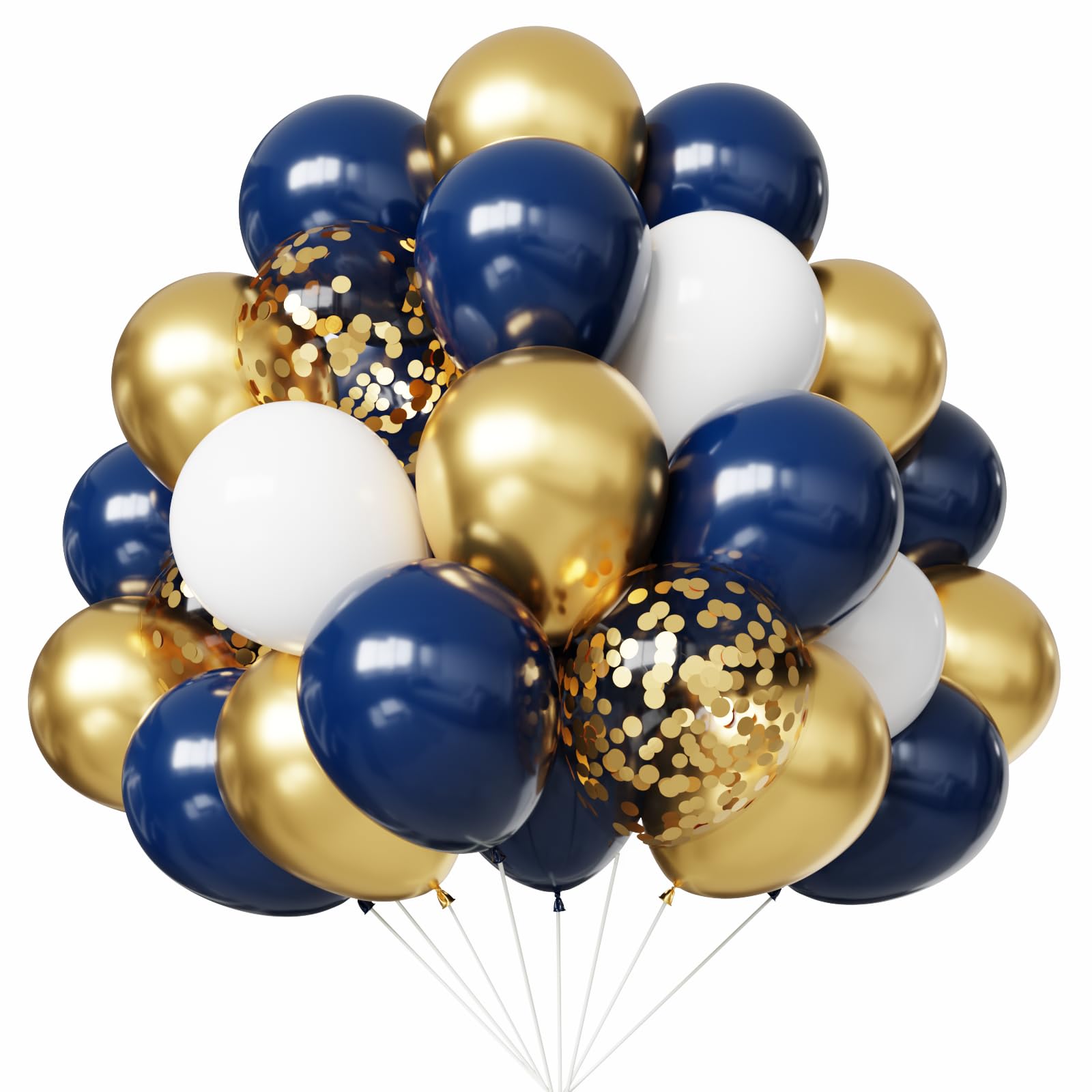 YMSZ Navy Blue and Gold Confetti Balloons, 67pcs 12 Inch Blue White and Gold Latex Balloons for Birthday Party Baby Shower Graduation Class of 2026 Prom Decorations — image 1