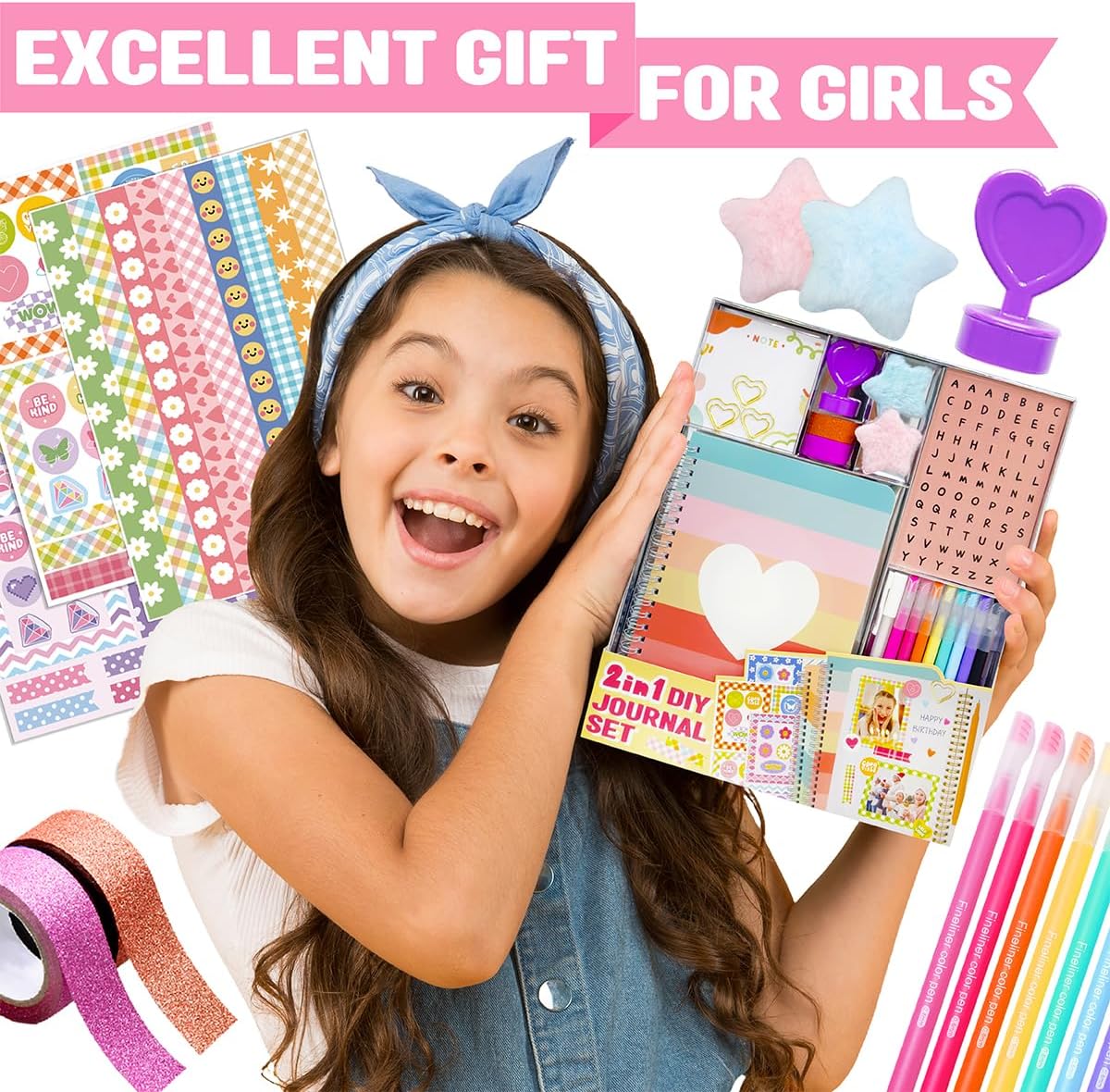 Nollh 2-Pack DIY Journal Kit - Great Gift for 8-14 Year Old Girl, Art & Crafts Stuff for Tween & Teenage Girls, Scrapbook & Diary Supplies Set, Birthday Gifts for Girls Ages 8 9 10 11 12 13 14 - Image 2