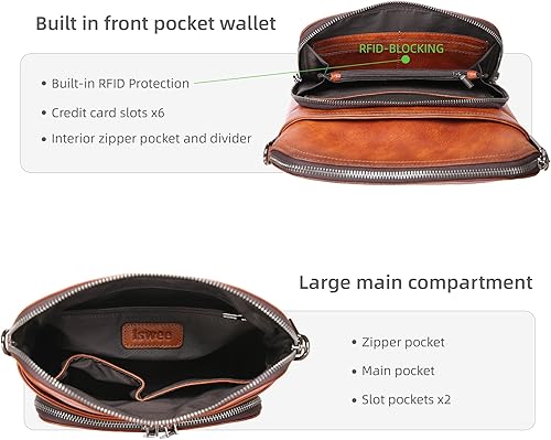 Miniatura 6 de Iswee Bolsos cruzados de cuero para mujer, con múltiples bolsillos, bolso de hombro mediano, ligero, funcional, bolso de viaje
