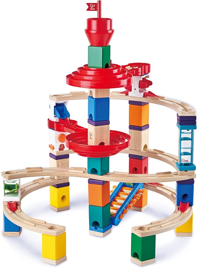 A complex and engaging Hape Quadrilla Wooden Marble Run Construction set.