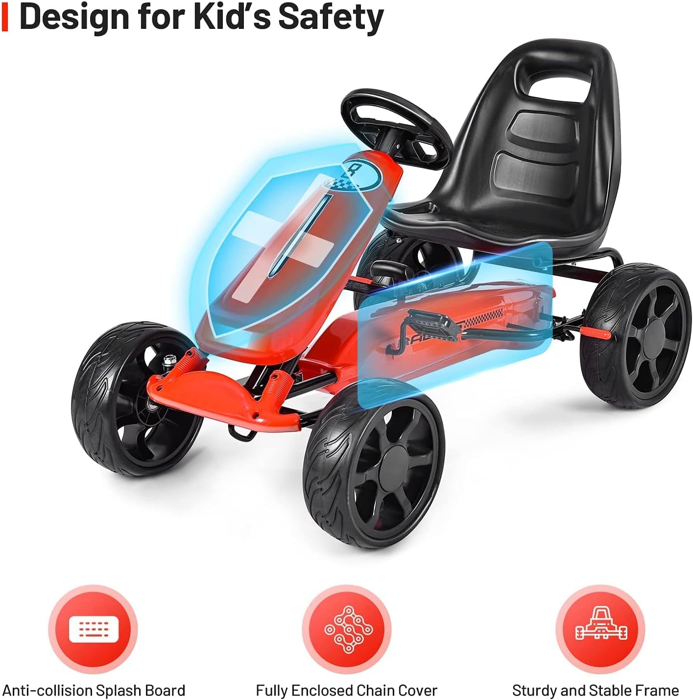 GLACER Kids Go Kart, 4 Wheels Outdoor Racer Toy Car for Kids, Pedal Powered Ride On Car w/Adjustable Seat, EVA Rubber Tires, Ideal for Boys Girls (Red)