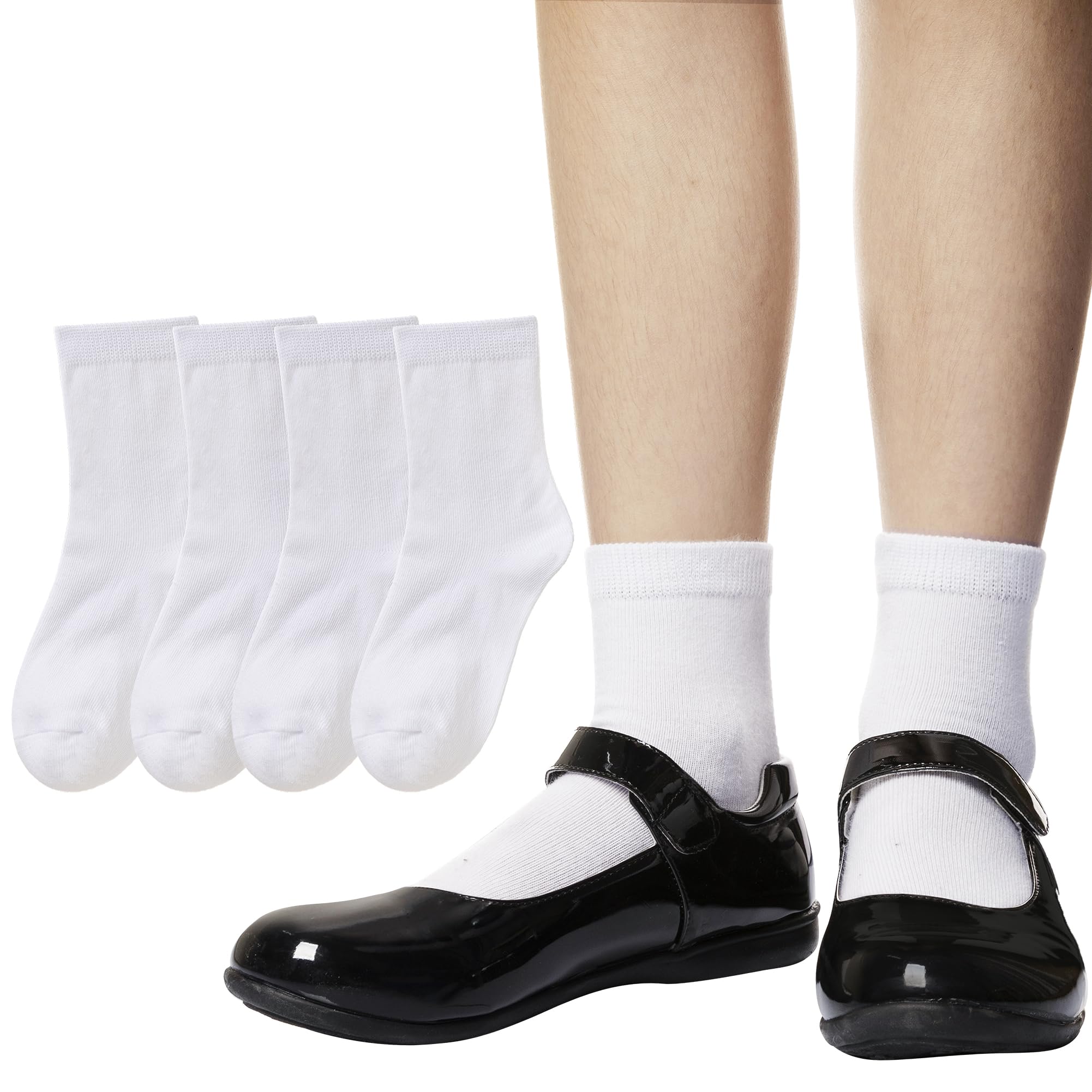 WEVIAS Kids Crew Socks Boys Cotton Black White Grey Athletic School Uniform Dress Socks 4 Pairs