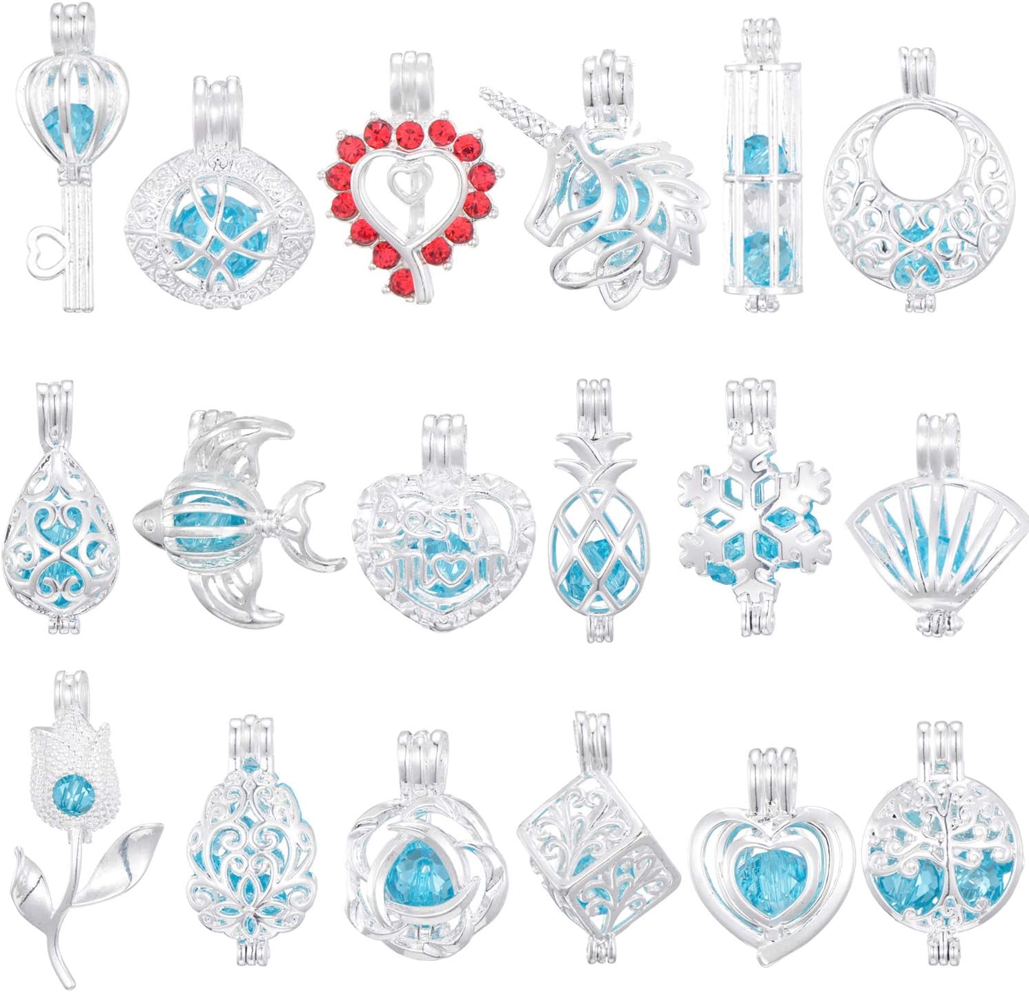 Pearl Bead Cages Pendant Bulk Aromatherapy Diffuser Charms for Bracelet Necklace Jewelry Making Craft Gifts for Girls(10 Pcs)