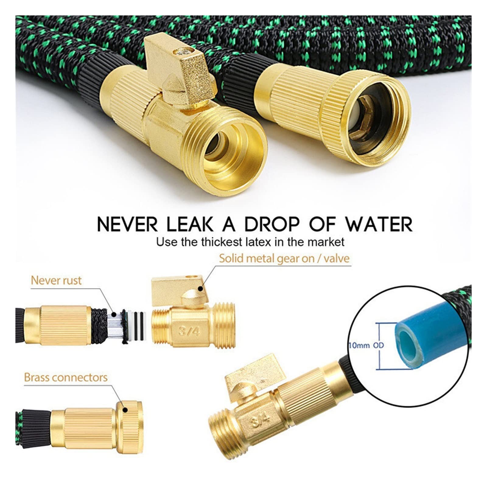 Manguera de jardín Manguera de goma mágica extensible Manguera de plástico ligera resistente al desgaste for riego de jardines(Garden hose set,100ft)