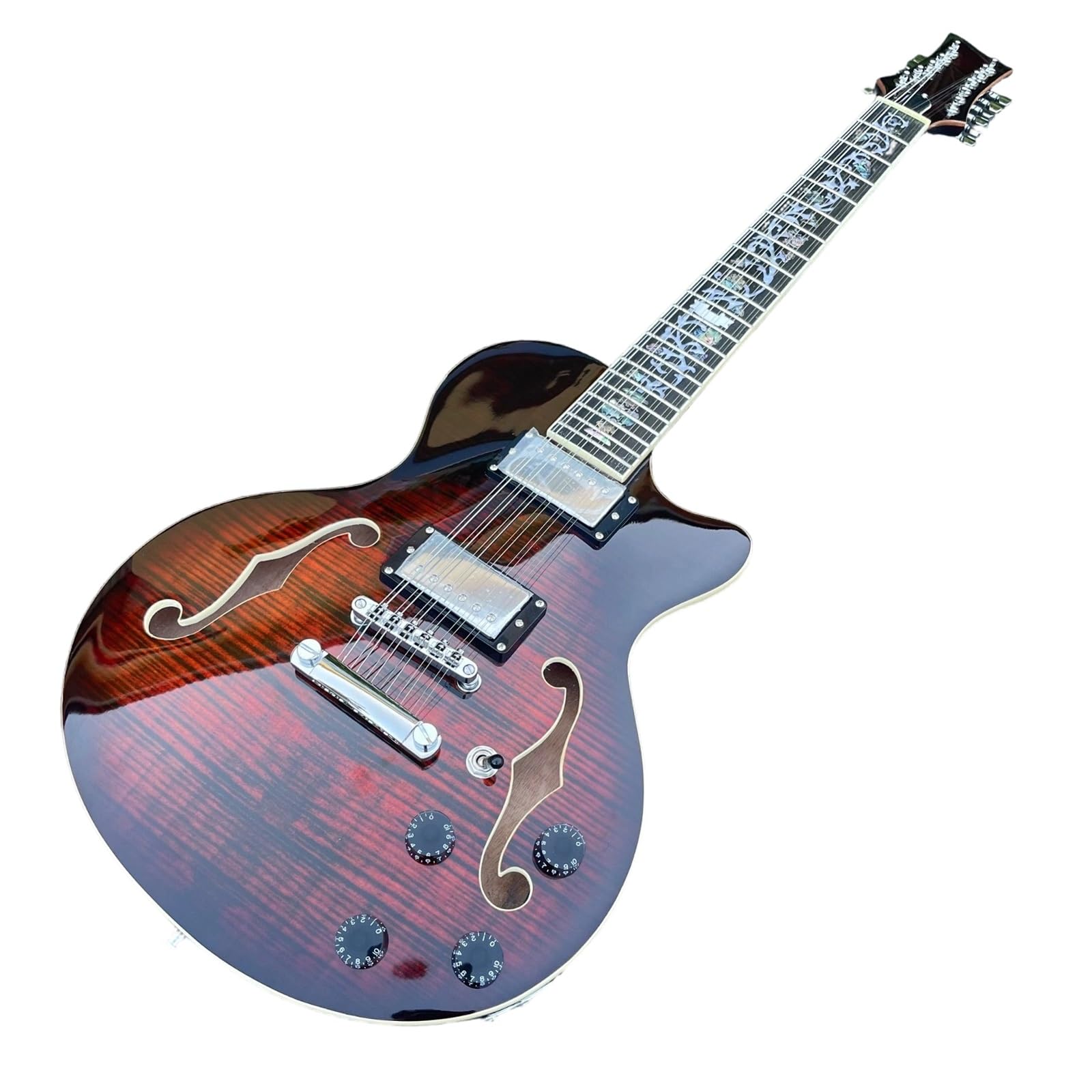 Guitarra Eléctrica Instrumentos Musicales Guitarra Eléctrica Jazz De 12 Cuerdas Pastilla Humbucker De Cuerpo Semihueco Arce Flameado Marrón