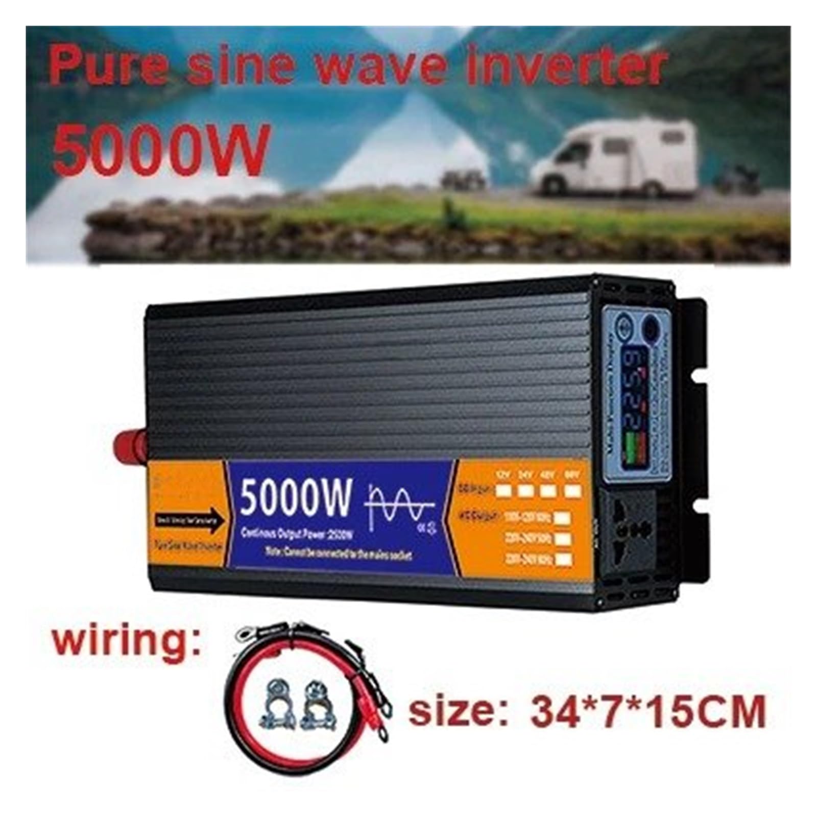 Inversor Onda Sinusoidal Pura con Transformador Voltaje Pantalla LCD Solar CC 12 V/24 V/48 V/60 V A CA 110 V/220 V 2000 W 3000 W 4000 W 5000 W Convertidor(24V,220V-230V 50HZ,5000W)
