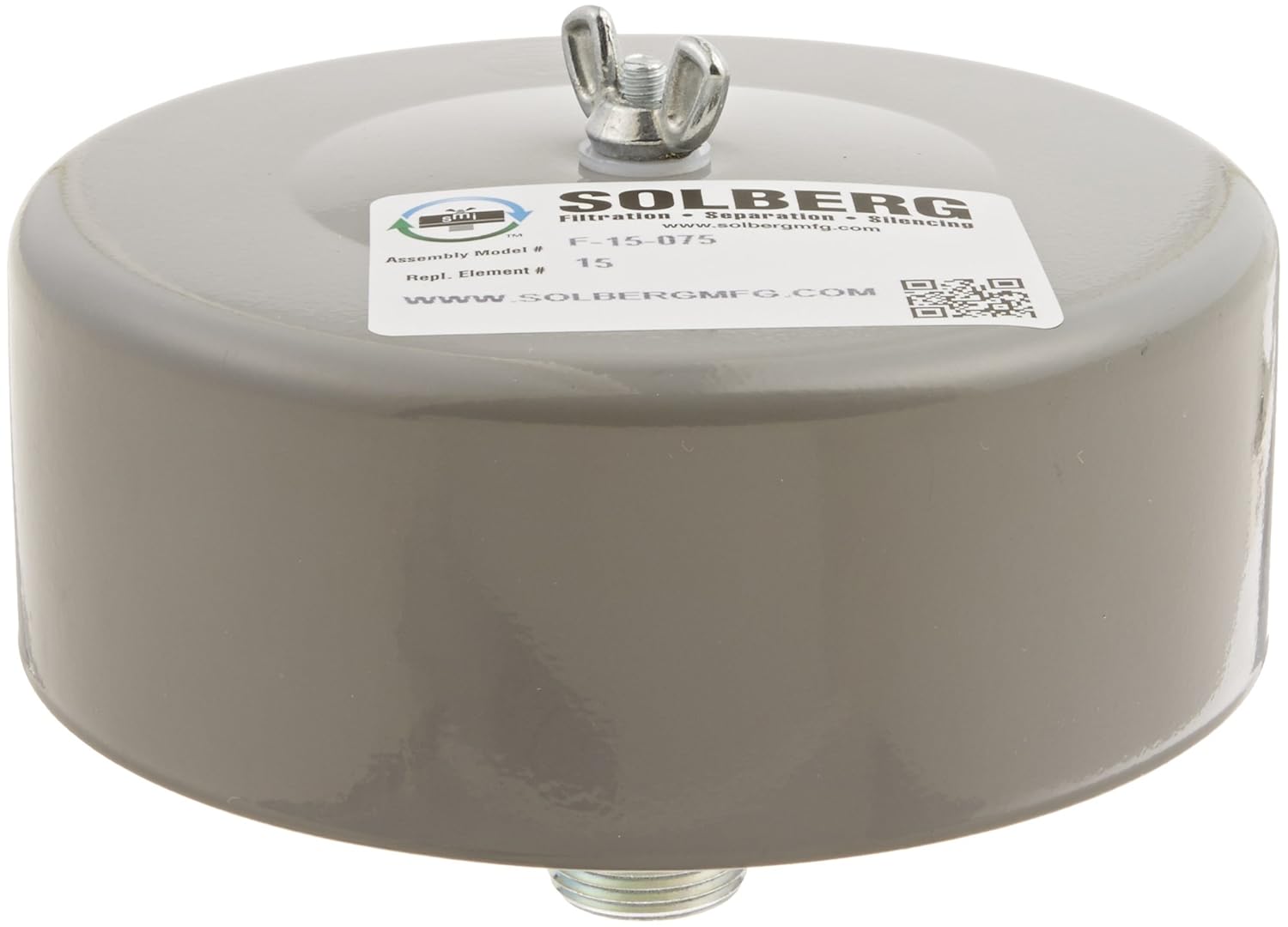 Solberg F-15-075™ Inlet Compressor Air Filter, 3/4" MPT Outlet, 4" Height, 6" Diameter, 25 SCFM, Made in the USA