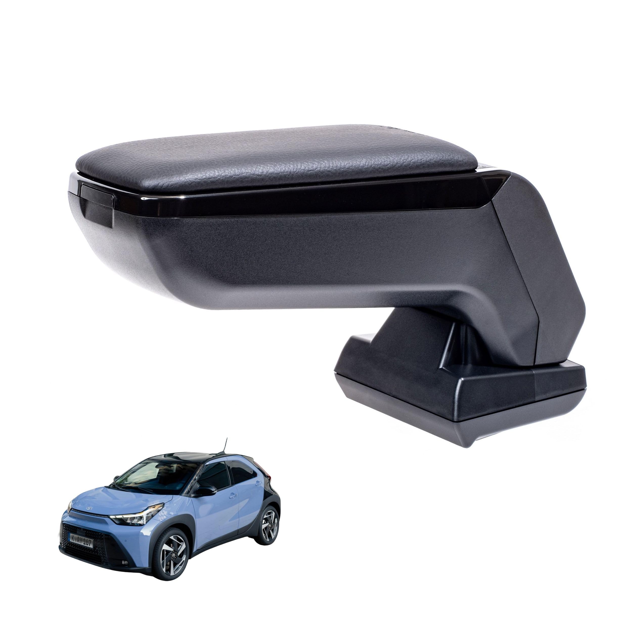 RATI Reposabrazos Armster S compatible con Toyota AYGO X HYBRID 2026 - [negro, cuero vegano] reposabrazos central con compartimento de almacenamiento