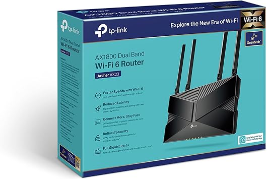 TP-Link Archer AX23 AX1800 Dual-Band Wi-Fi 6 Router (1201Mbps 5GHz, 574Mbps 2.4GHz, 4×Gigabit LAN Ports, WPA3, HomeCare, Tether APP), Does Not Support DSL Function