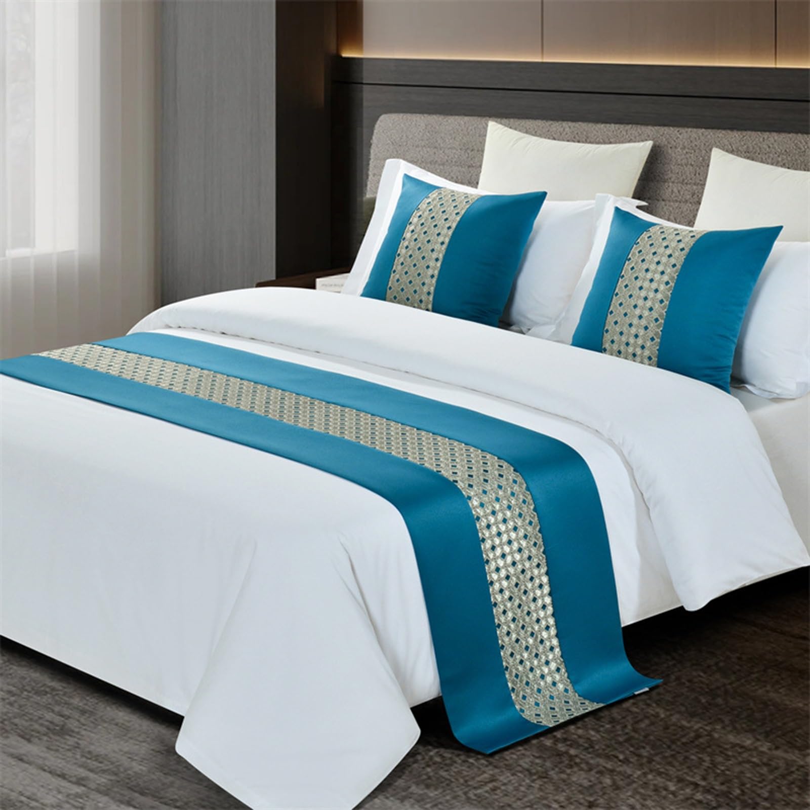Syibelters Bed Runner Anti-Wrinkle Satin Bed Runner Scarf(Blue,50 * 210cm)