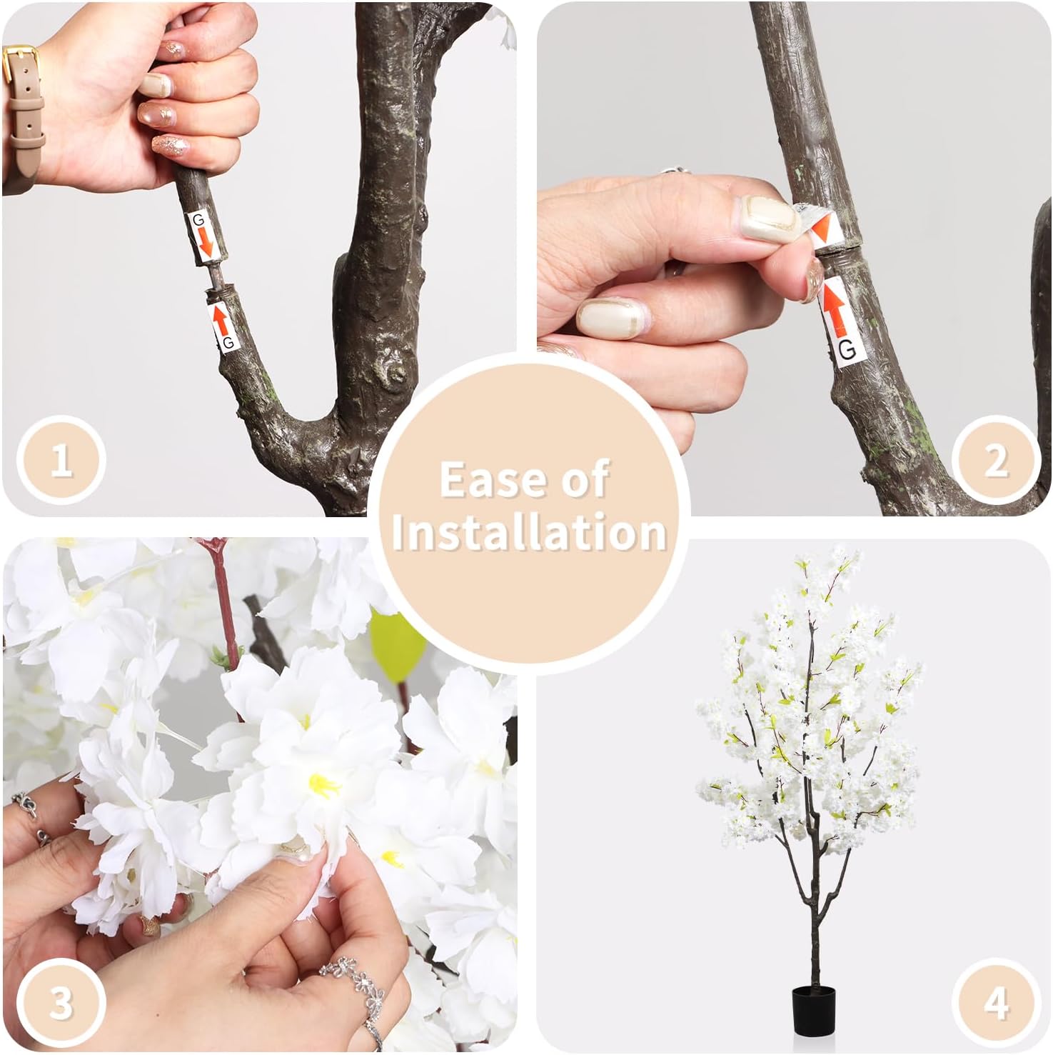 Faux White Cherry Blossom 6ft(72in) Artificial Floor Green Plant for Indoor Decor Natural Potted Tree with Texture Flowers Realistic Wood Trunk for Home Living Room,Office Perfect Housewarming Gift