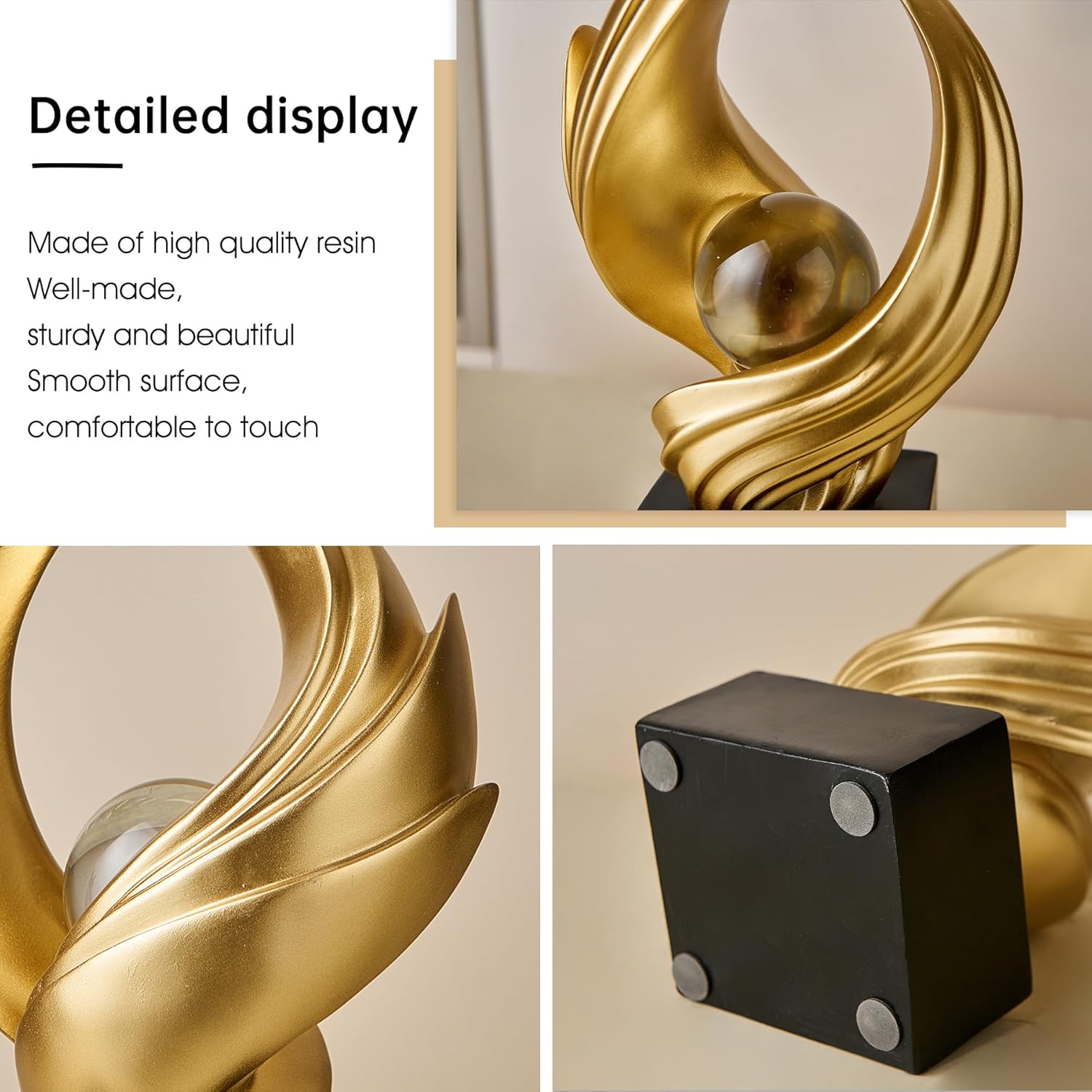 FJS Modern Gold Statue Living Room Decor, Resin Shelf Decor Accents, Abstract Art Sculptures Decorations for Bookshelf Dining Room Office Coffee Table TV Stand