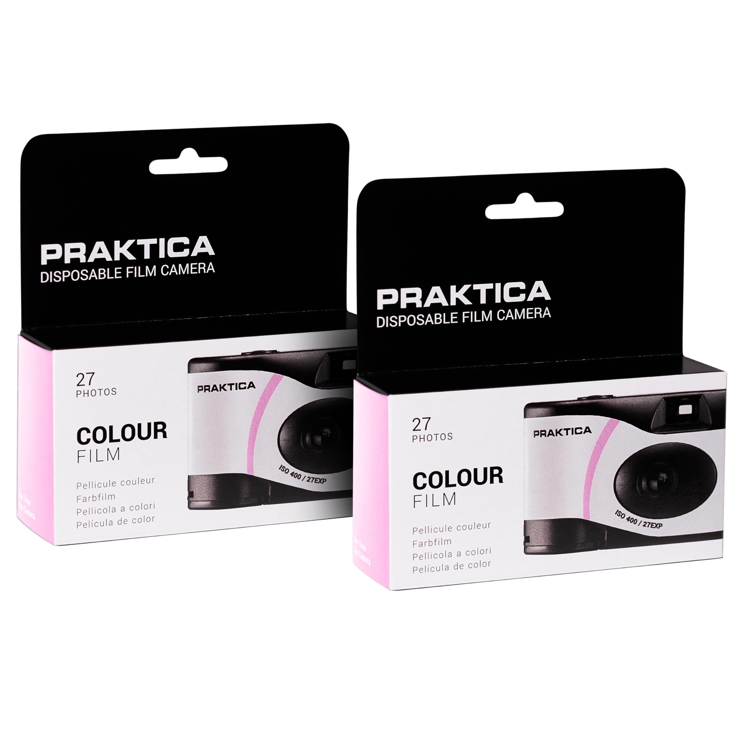 Praktica Single Use Disposable Colour Film Camera with Flash - Pink (Pack of 2)