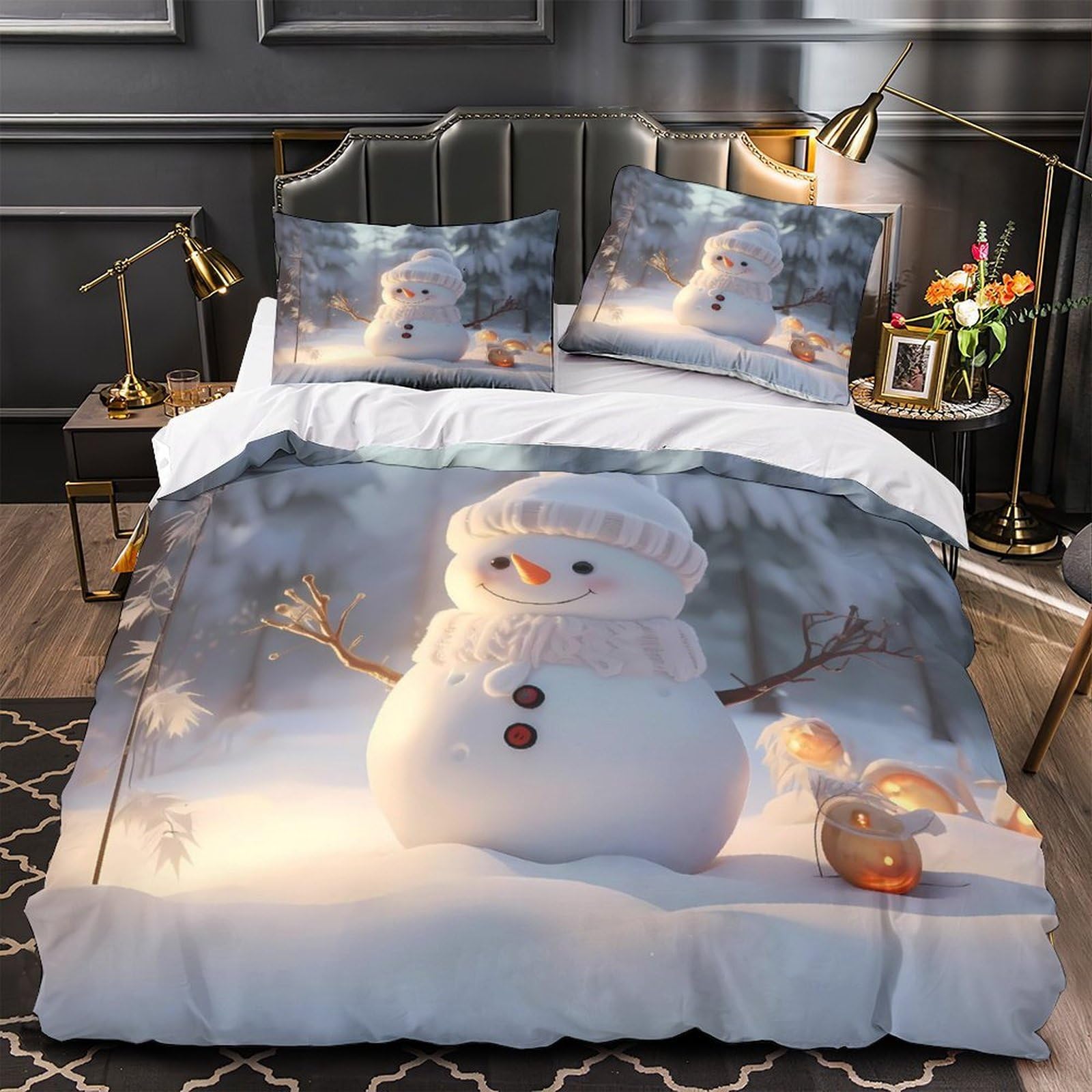Parure de lit bonhomme de neige pour une ambiance de chambre cocooning en hiver