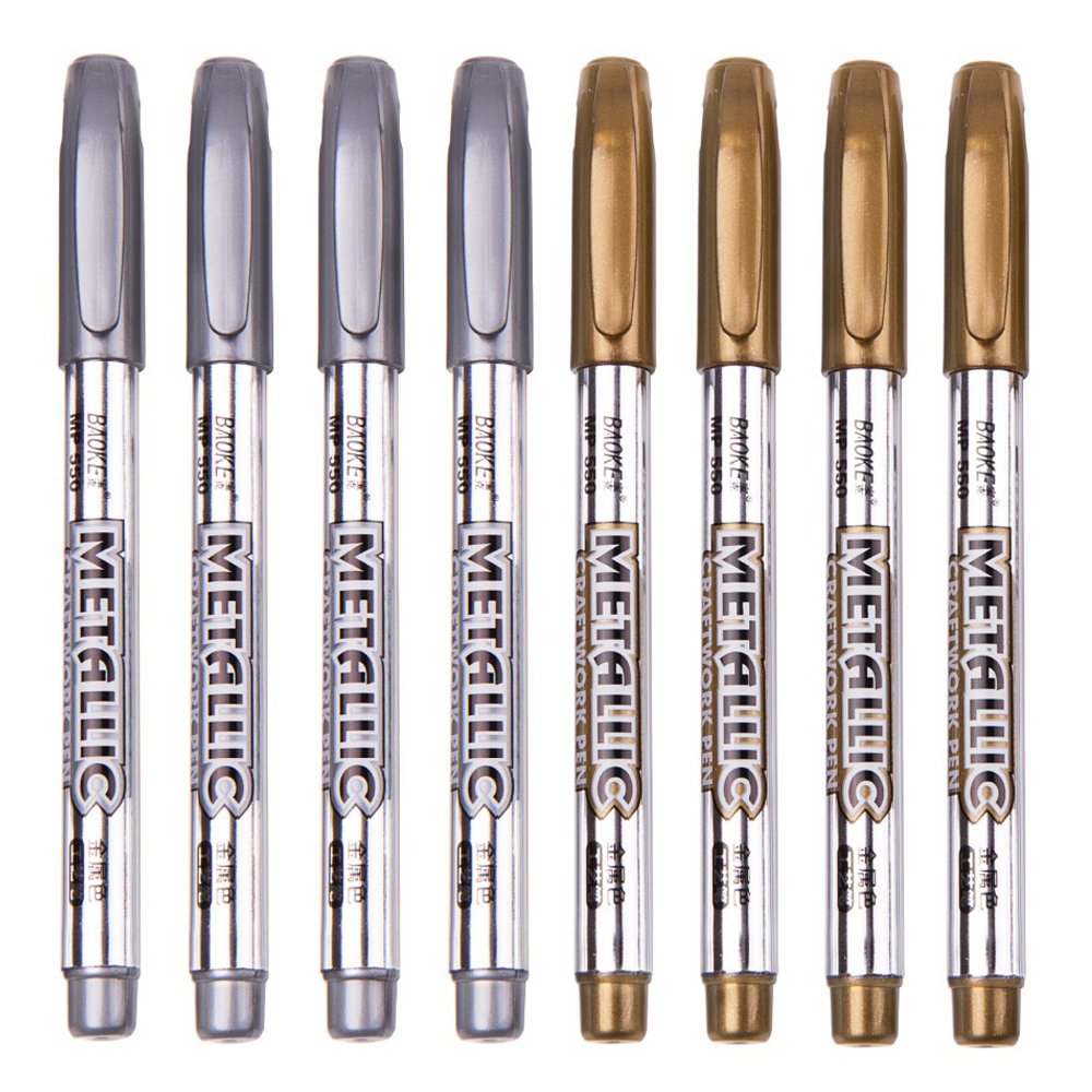 Looneng Metallic Marker Pens, Gold & Silver Metallic Permanent Markers for DIY Scrapbooking, Crafts, Artist Illustration, Value Set of 8