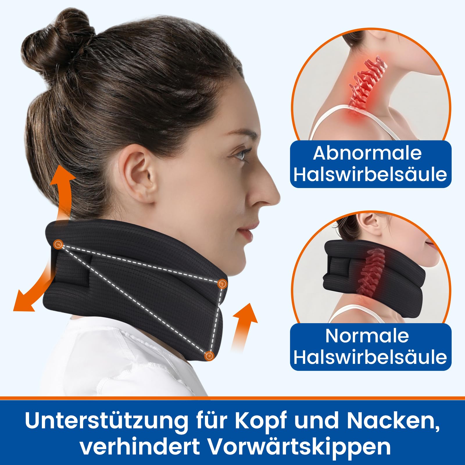 Nackenstütze für Nackenschmerzen Unterstützung, Weich Halskrause für Schlafen, Wirbel Ausrichten und Stabilisieren, Entlastet Druck in der Wirbelsäule (Schwarz, Large, 35-42CM)