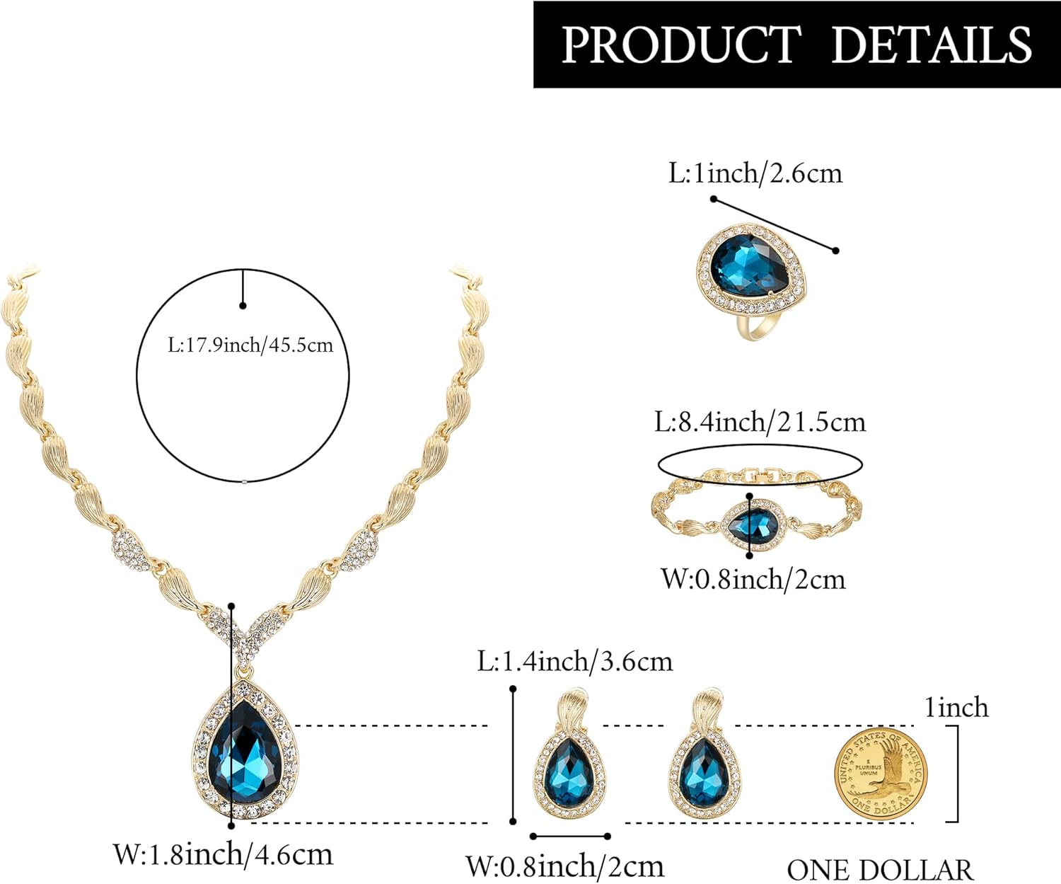 BriLove Womens Africa 18k Gold Plated Jewelry Set Crystal Rhinestones Petals Teardrop Cluster Bib Statement Necklace Link Bracelet Dangle Earrings Ring for Prom - Image 4