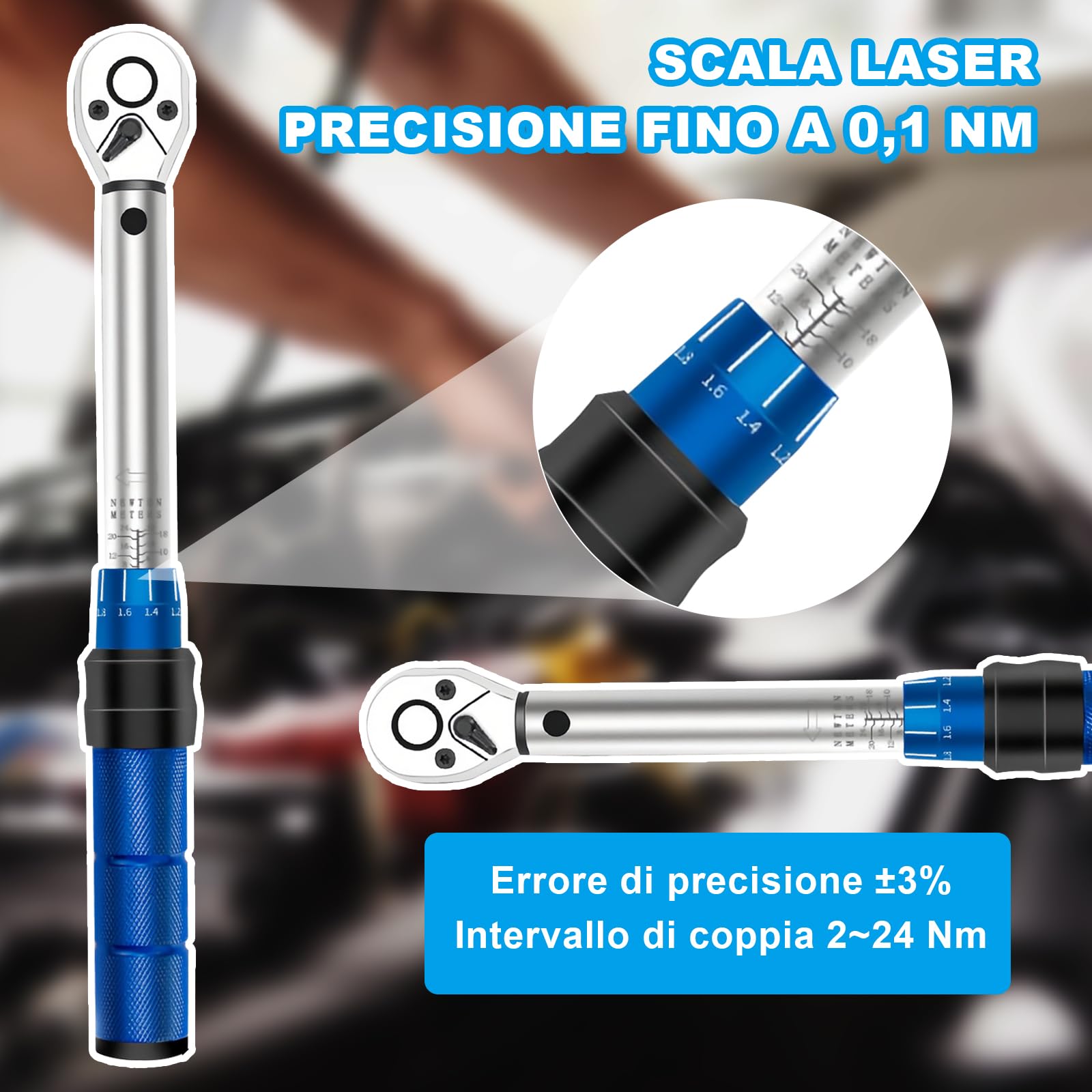15 Pezzi Chiave Dinamometrica 1/4", Precisione ±3%, 2-24 Nm Chiave Dinamometrica Bici, Dinamometrica Set con Punte e Asta di 100mm Prolunga, per Bicicletta, Moto