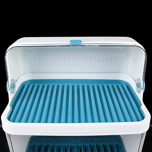 Miniatura 5 de Escurridor de platos con tapa para secar platos, estante de almacenamiento de suministros de cocina de 17.7 x 15 x 9.8 pulgadas, 2 niveles, platos