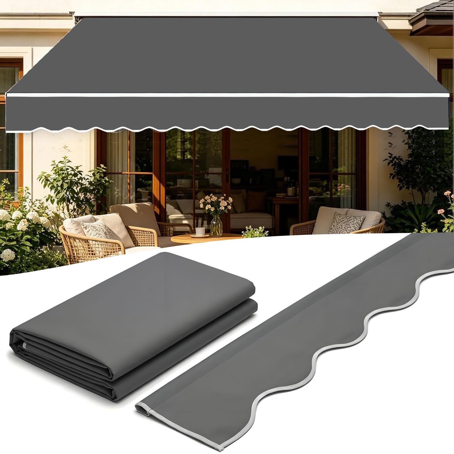 Lona para Toldo Exterior, Tela De Repuesto para Toldo, Lona De Repuesto para Toldo Exterior 3.0x2m, Lona Recambio Jardín Patio Terraza Balcón (Size:4x2m,Color:Gris Oscuro)