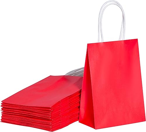 SUNCOLOR 25 bolsas de regalo pequeñas de 6 pulgadas con asa para recuerdos de fiestadía de San Valentín (rojo)