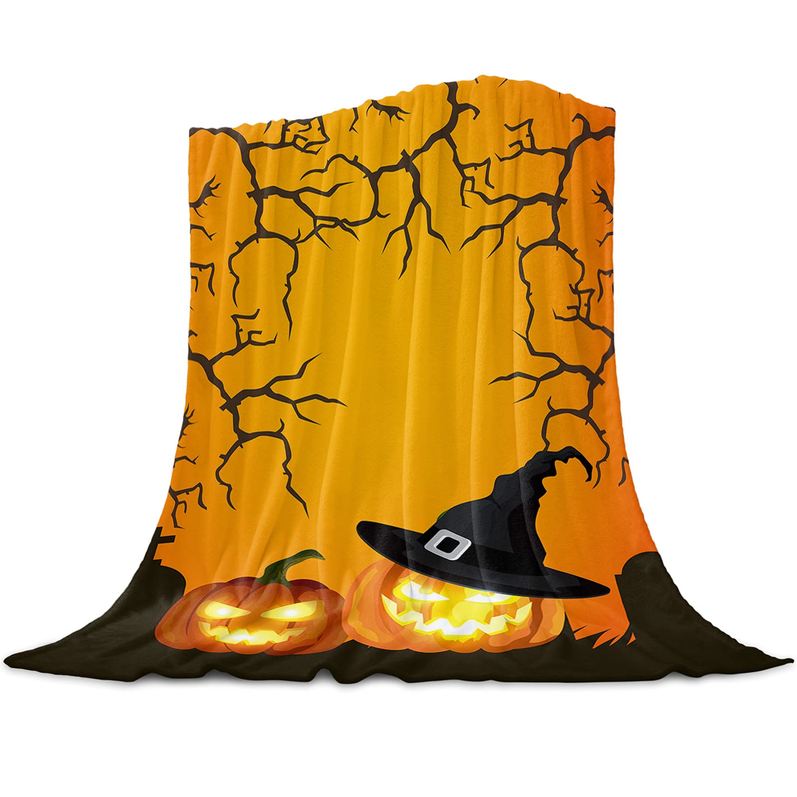 Halloween Blanket for Couch/Bed Pumpkin Lantern Witches Hat Sof Cozy Flannel Throw Blanket Lightweight Throws All Seanson Blanket for Boys/Grils Kids 49"x59"