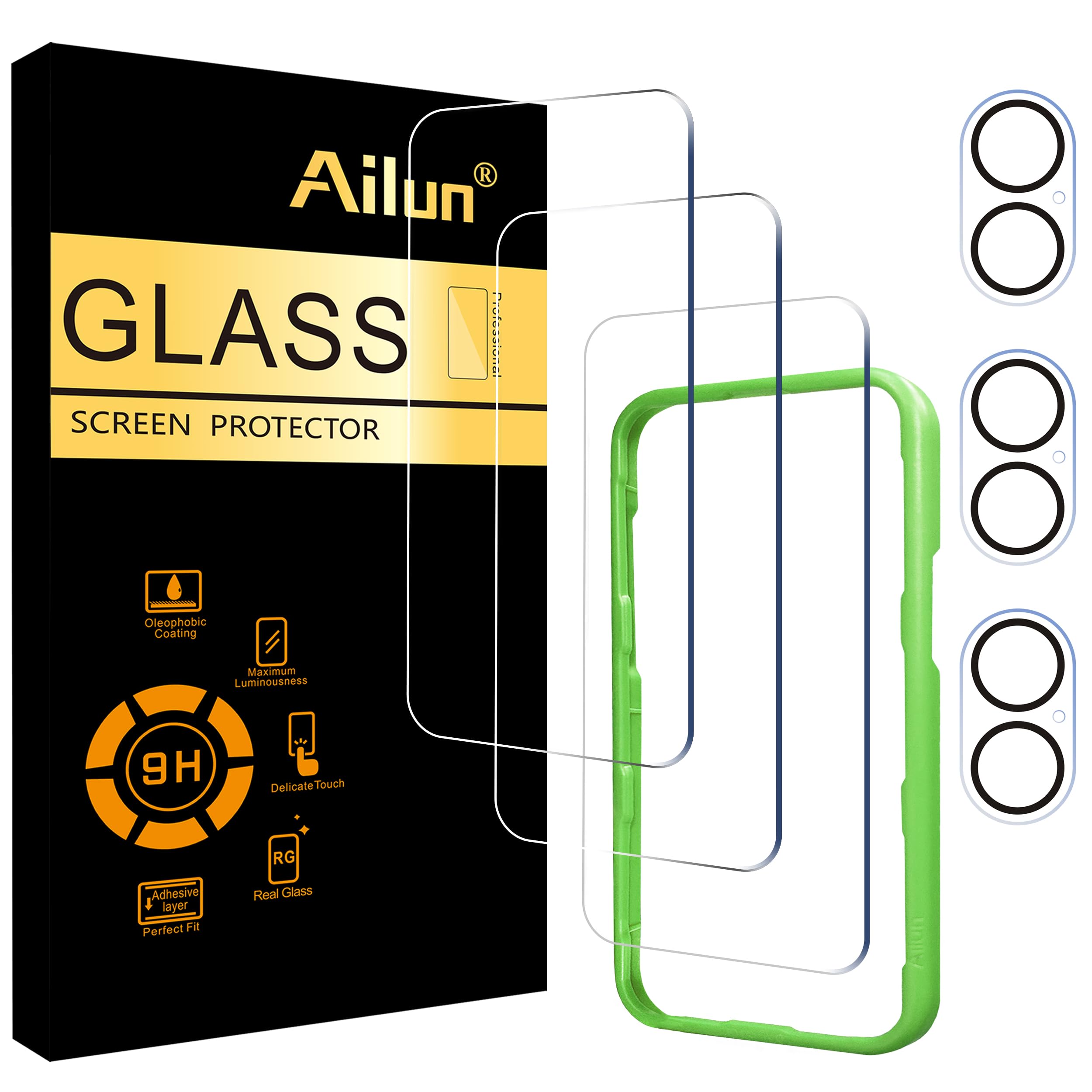 Ailun 3 Pack Screen Protector for iPhone 17 [6.3 inch] + 3 Pack Camera Lens Protector with Installation Frame,Sensor Protection,Dynamic Island Compatible,Case Friendly Tempered Glass Film
