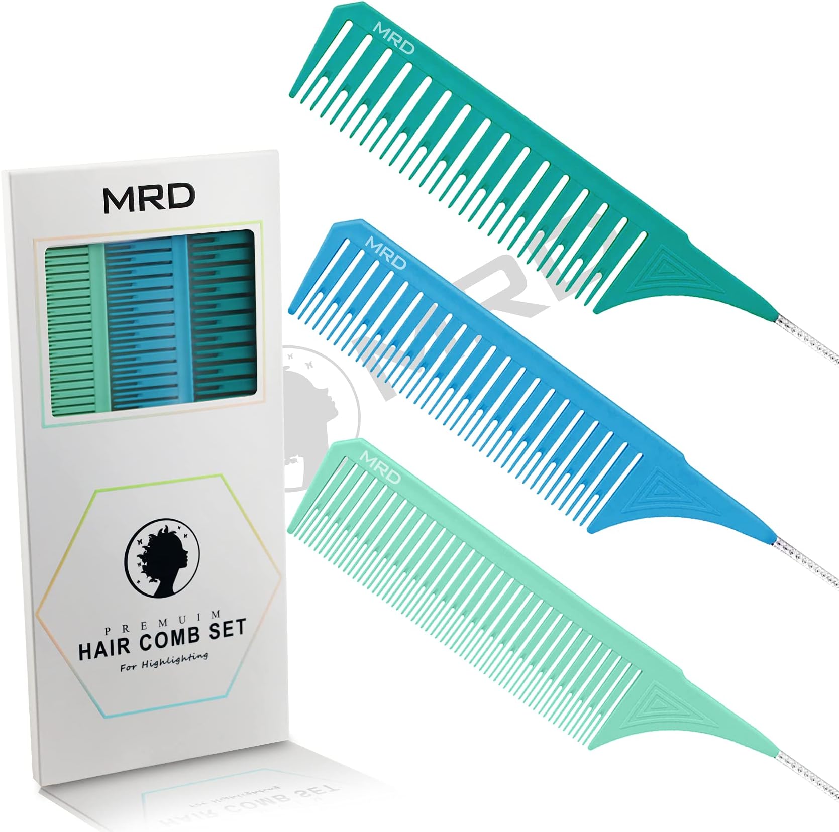 3 Sizes Premium Highlighting Comb Set Professional Weaving Styling With Rat Tail Comb Nylon Teasing Heat Resistant For Hair Salon Barbershop Home(Blue/Green)