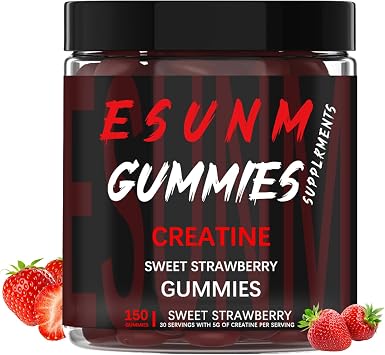 ESUNM Sweet Creatine Strawberry Gummies,Monohydrate Per Serving, No Sugar or Artificial Colors,Low-Calorie, Vegan & Halal, Blue Raspberry Flavor150 Count