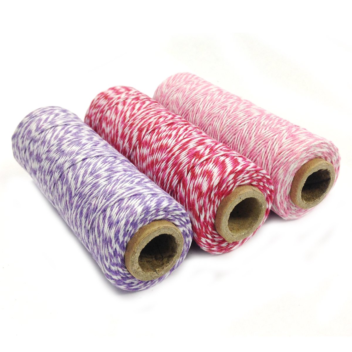 Wrapables Lot de 3 ficelles de Boulanger en Coton à 4 Plis pour Emballage Cadeau et Loisirs créatifs - Bobine de 100 m - Rose/Rouge et Rose Vif/Lavande