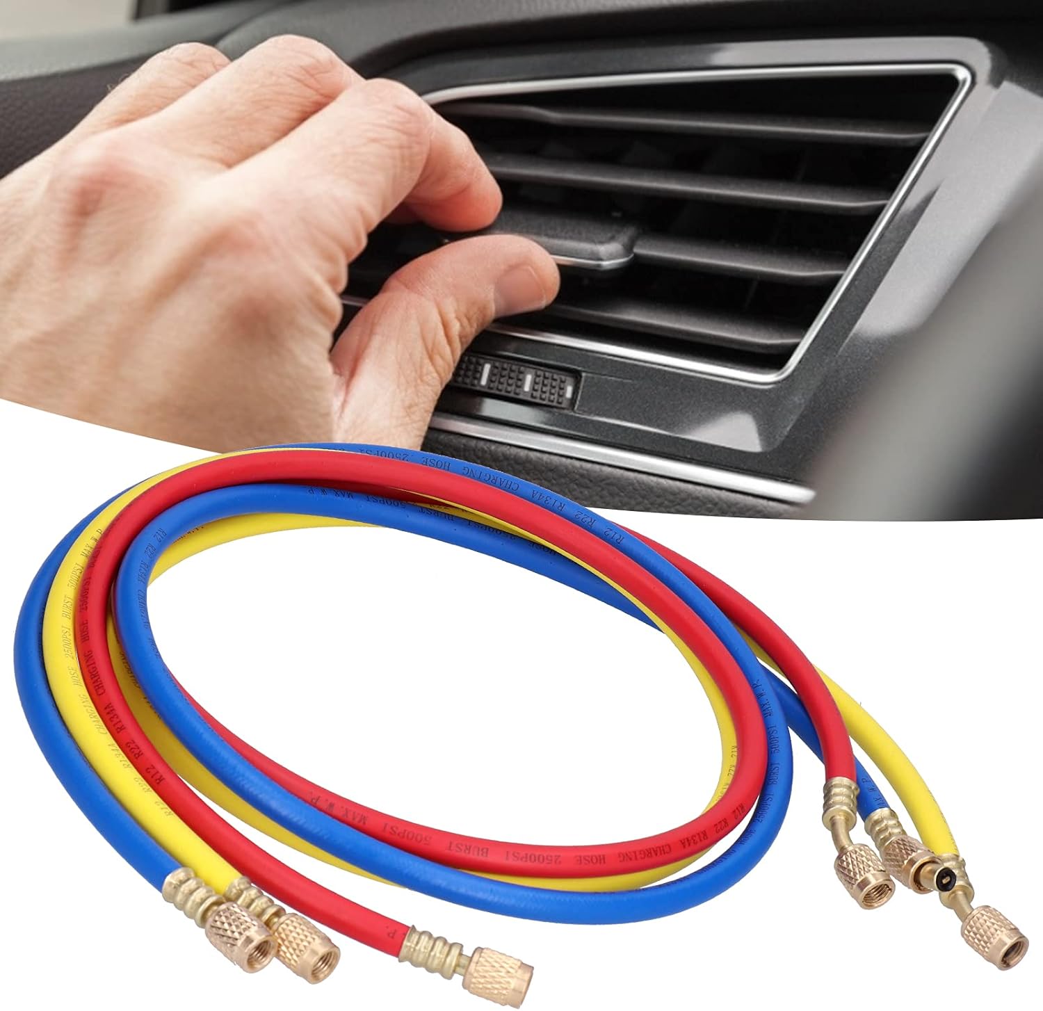 3Pcs AC Charging Hose Refrigerant Pipe, CT - 360RYB (R22) 1.5Meter, Rubber Material with Brass Joints, Anti - and High Tightness, for Automobile and Industrial Air Condit