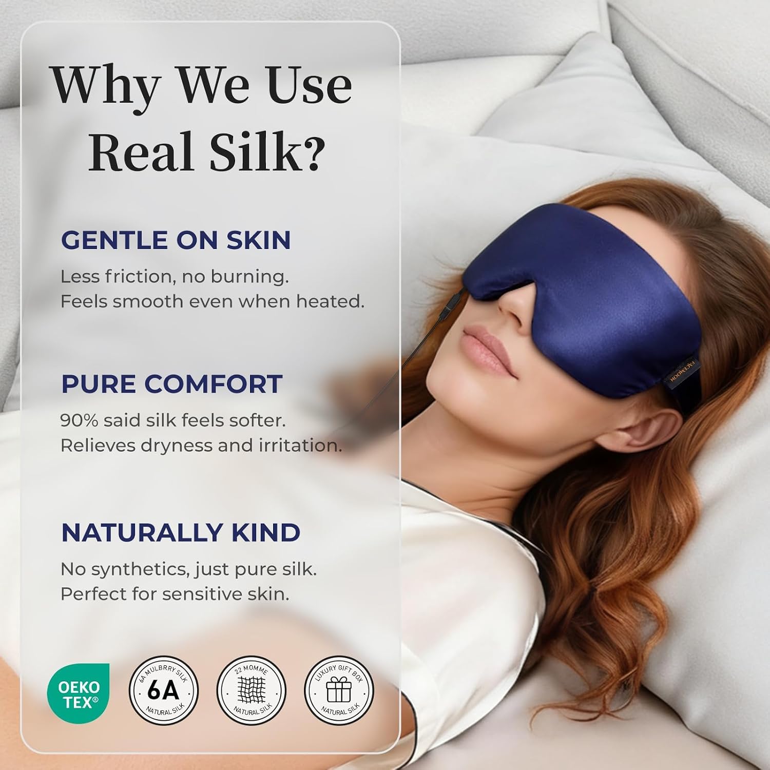 Heated Eye Mask for Dry Eyes, Silk Warm Eye Compress & Eye Heating Pad, Washable Dry Eye Mask with 3 Heat & 4 Timer Settings for Blepharitis Stye Migraine Sinus MGD Puffiness -Wired（Blue）
