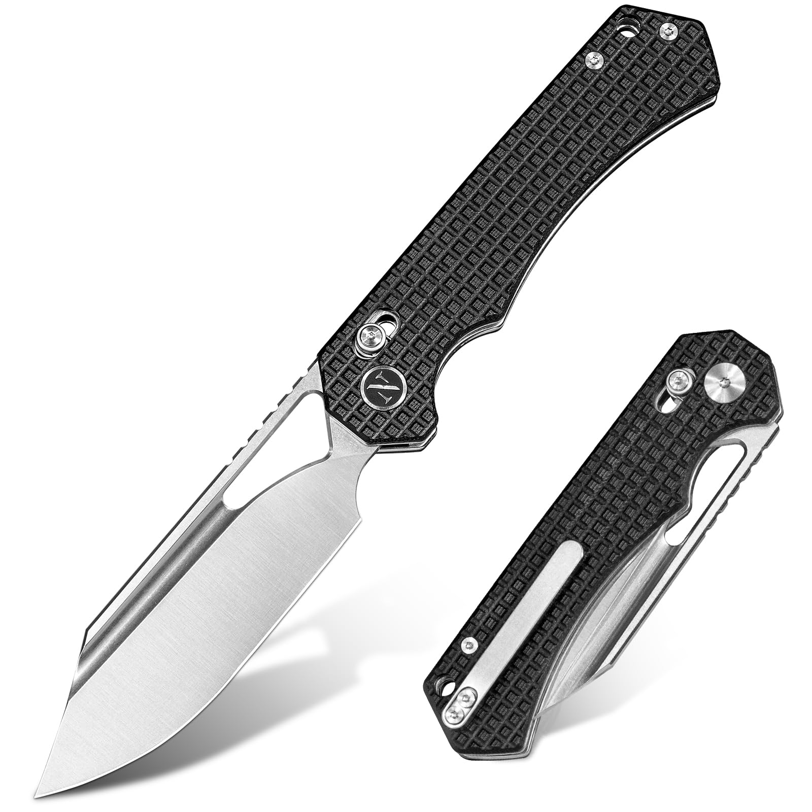 NedFoss COUGAR couteau pliant, 14C28N acier couteau survie, Longueur lame 8.7 cm, manche aluminium avec clip ceinture, mini couteau de poche
