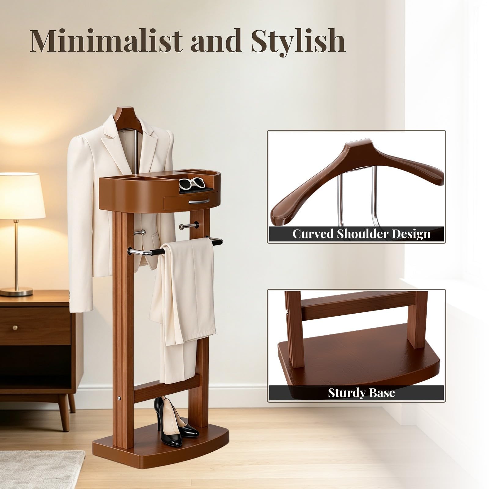 Indossatore in Legno da Terra, Servomuto Omino da Camera con Base