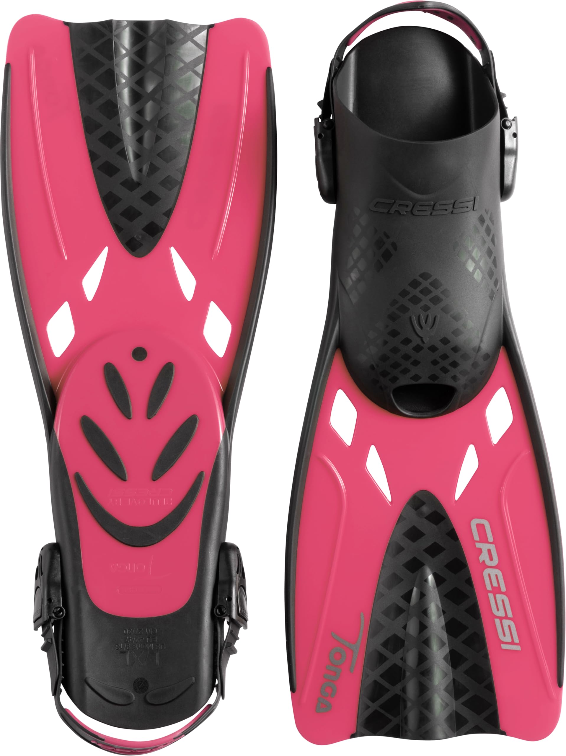 CRESSI Tonga Fins/Set - Leichte Verstellbare Kurze Flossen oder Set Kurze Flossen + Vollgesichtsmaske Baron mit breitem Sichtfeld , perfekt zum Schnorcheln, Schwimmen, Erwachsene