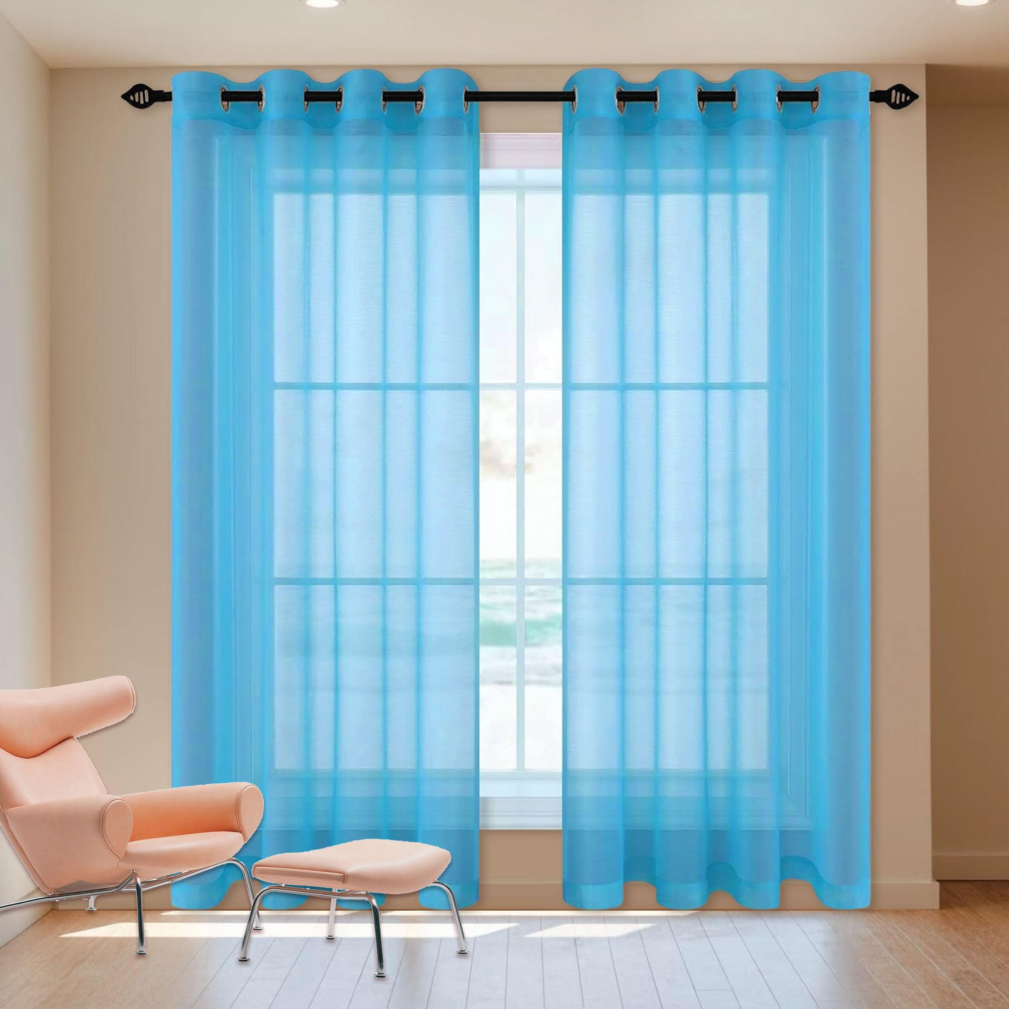 Firana Gotowa Woalowa 520 x 300 cm Z Tunelem Firanka Dekoracyjna Jakości Glamour Do Okien, Sypialni, Salonu, Niebieskie niebo
