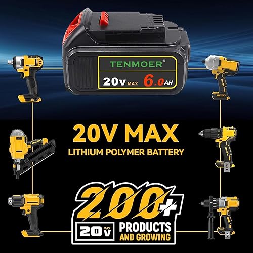 Miniatura 7 de TENMOER Paquete de 2 baterías de repuesto de 6.0 AH compatibles con Dewalt de 20 V para herramientas inalámbricas DCB203 DCB204 DCB206 de 20 V (no