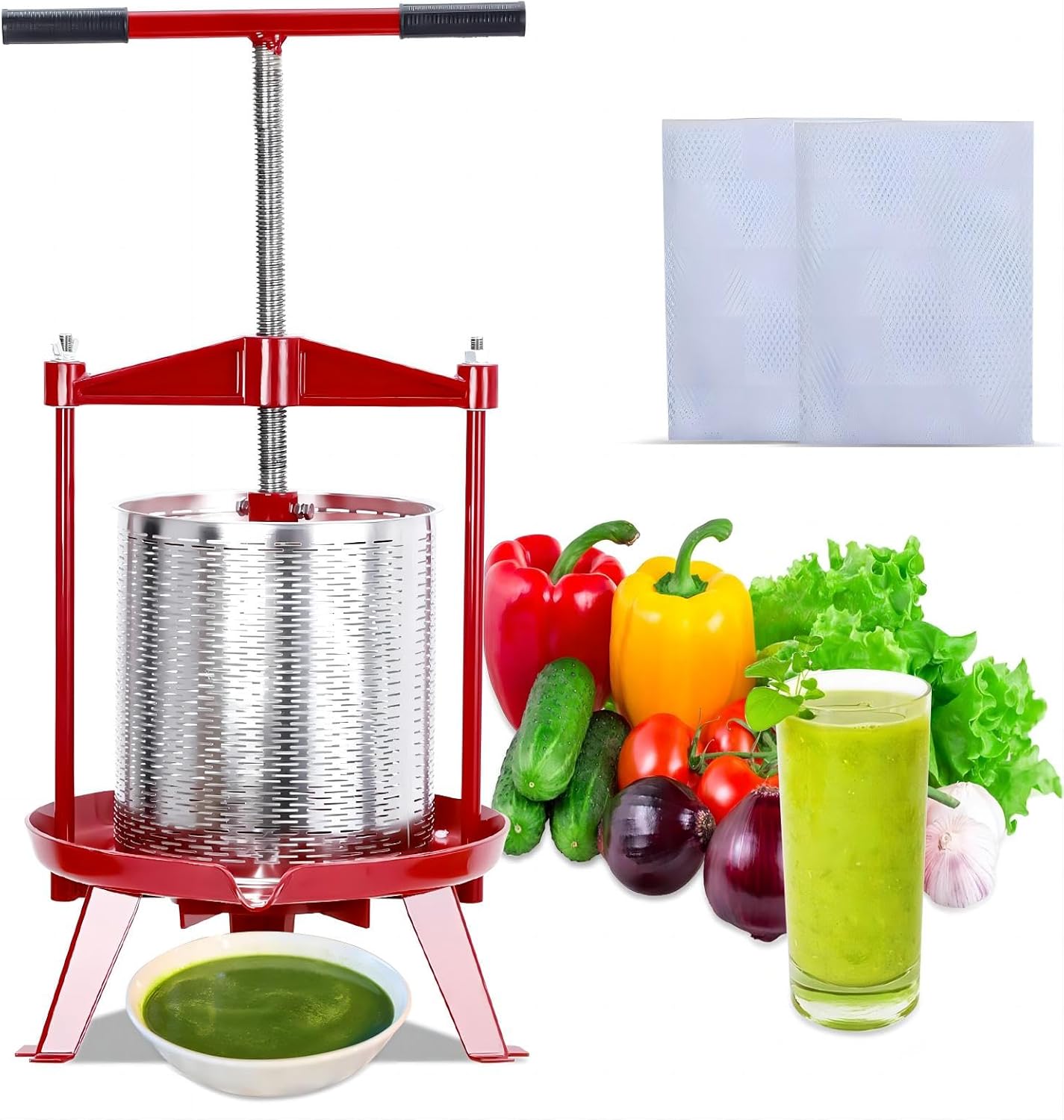 3.69 Gal Stainless Steel Fruit and Wine Press, Manual Fruit Wine Press, With T-Handle, Stable Triangular Structure, Wine Making Press for Outdoor, Kitchen