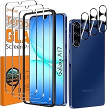 QsmQam 3 Pieces Tempered Glass for Samsung Galaxy A17 4G/5G and 3 Pieces Camera Film, Anti-Scratch Film, 9H Hardness, Bubble Free, Protective Glass for Samsung A17