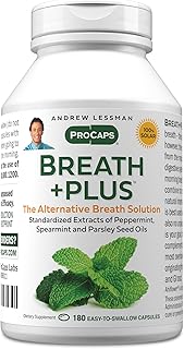 ANDREW LESSMAN Breath Plus 180 Softgels - Natural Breath Freshener, Helps Eliminate Odors from Food, Smoking, Morning Breath from The Inside Out. Peppermint, Spearmint. Easy to Swallow Softgels