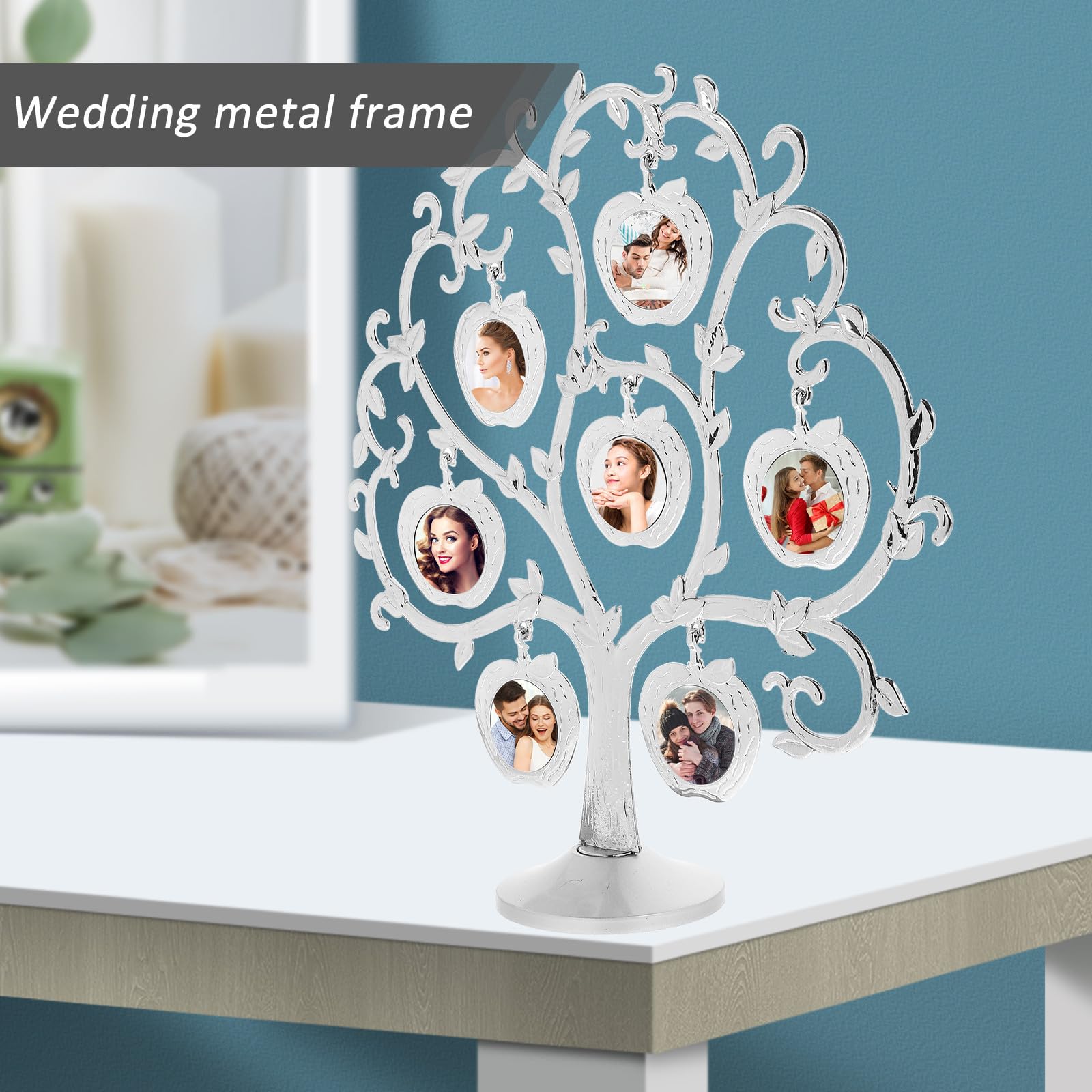 Marco de Fotos de Mesa Portafotos en Forma de Árbol de Metal, Decorativo y Práctico, para Boda y Decoración del Hogar