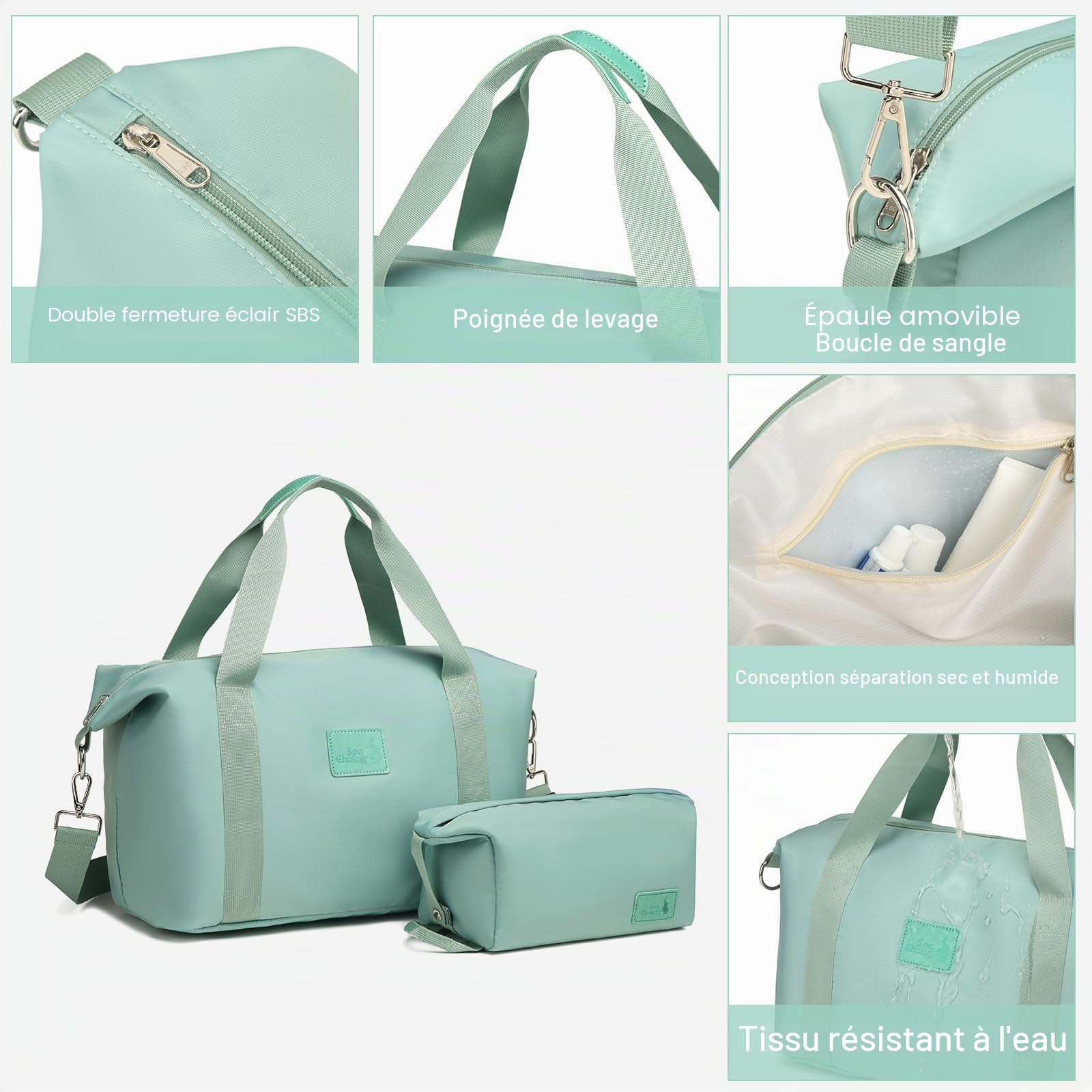 Sea choice Valise Rigide Cabine 55x40x20cm 3 Pièces Valises Légère ABS Durable avec Serrure TSA et Roues à 360° Trolley Voyage avec Trousse de Toilette et Sacs de Voyage